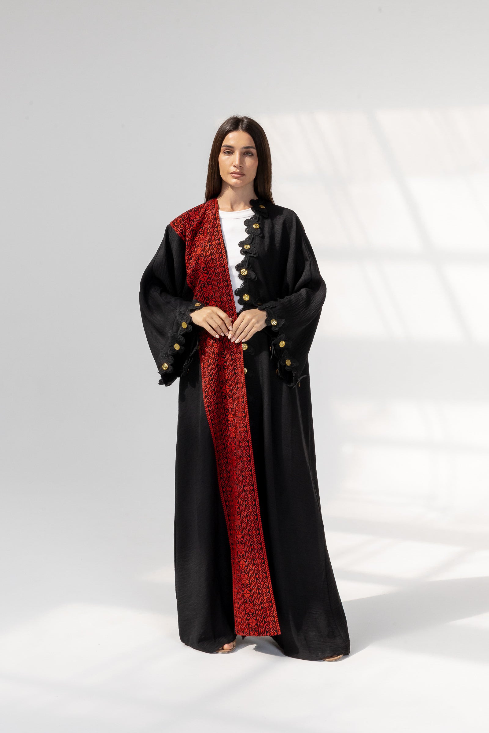 Embroidered Abaya with Butterfly Appliqué