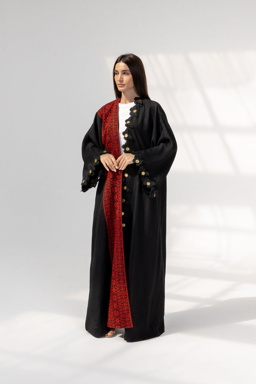 Embroidered Abaya with Butterfly Appliqué