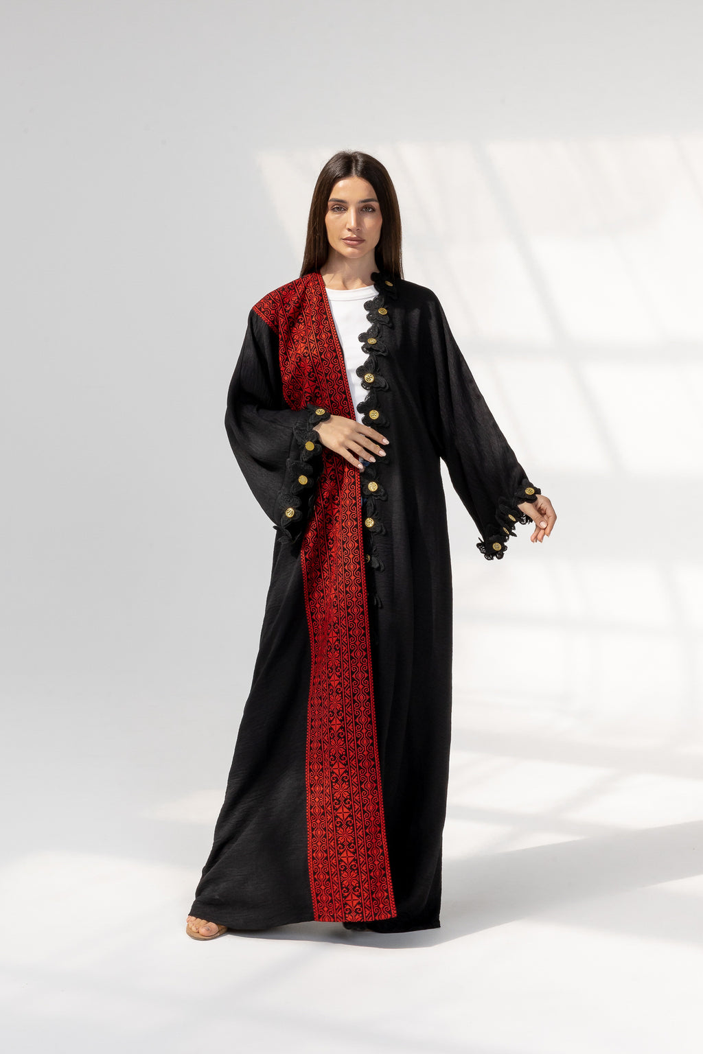 Embroidered Abaya with Butterfly Appliqué