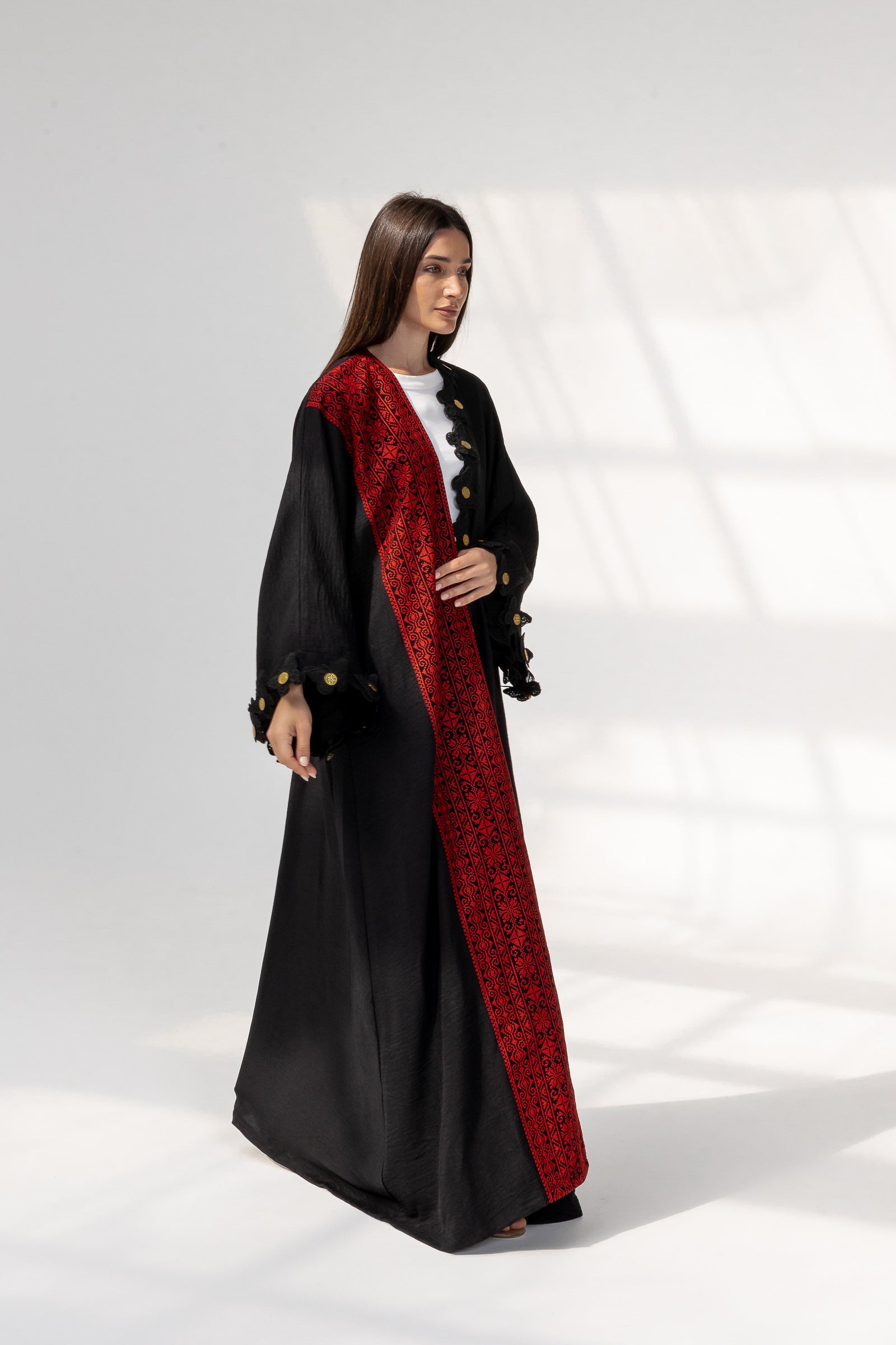 Embroidered Abaya with Butterfly Appliqué