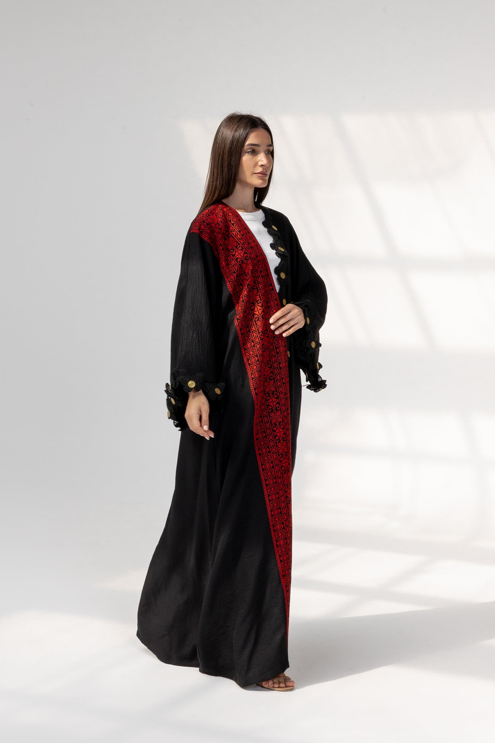 Embroidered Abaya with Butterfly Appliqué