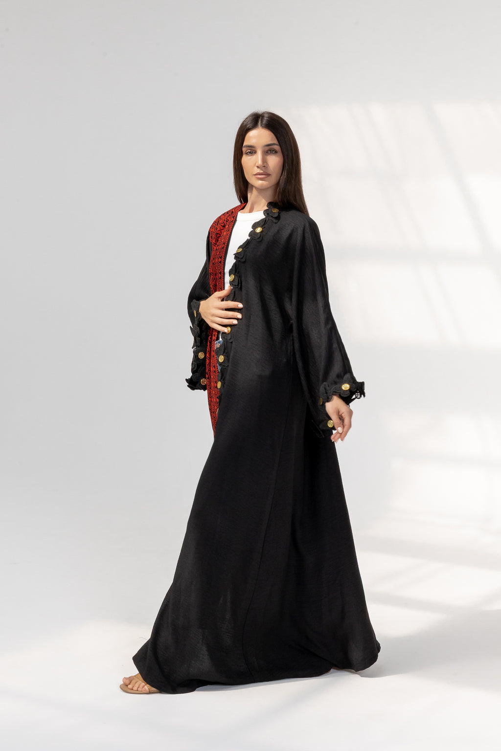 Embroidered Abaya with Butterfly Appliqué