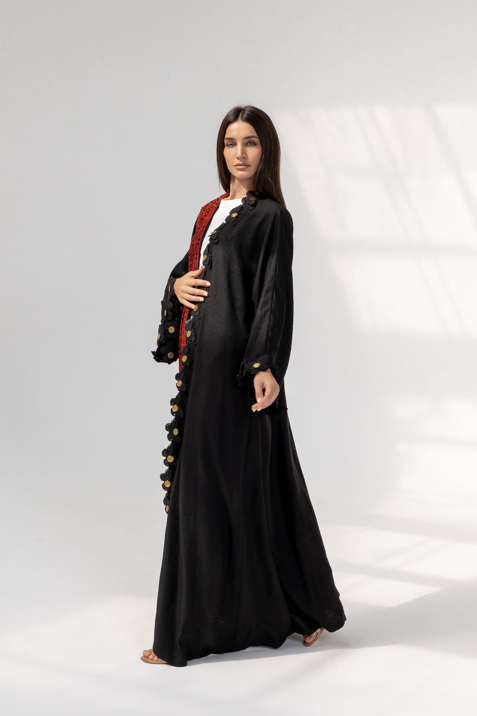 Embroidered Abaya with Butterfly Appliqué