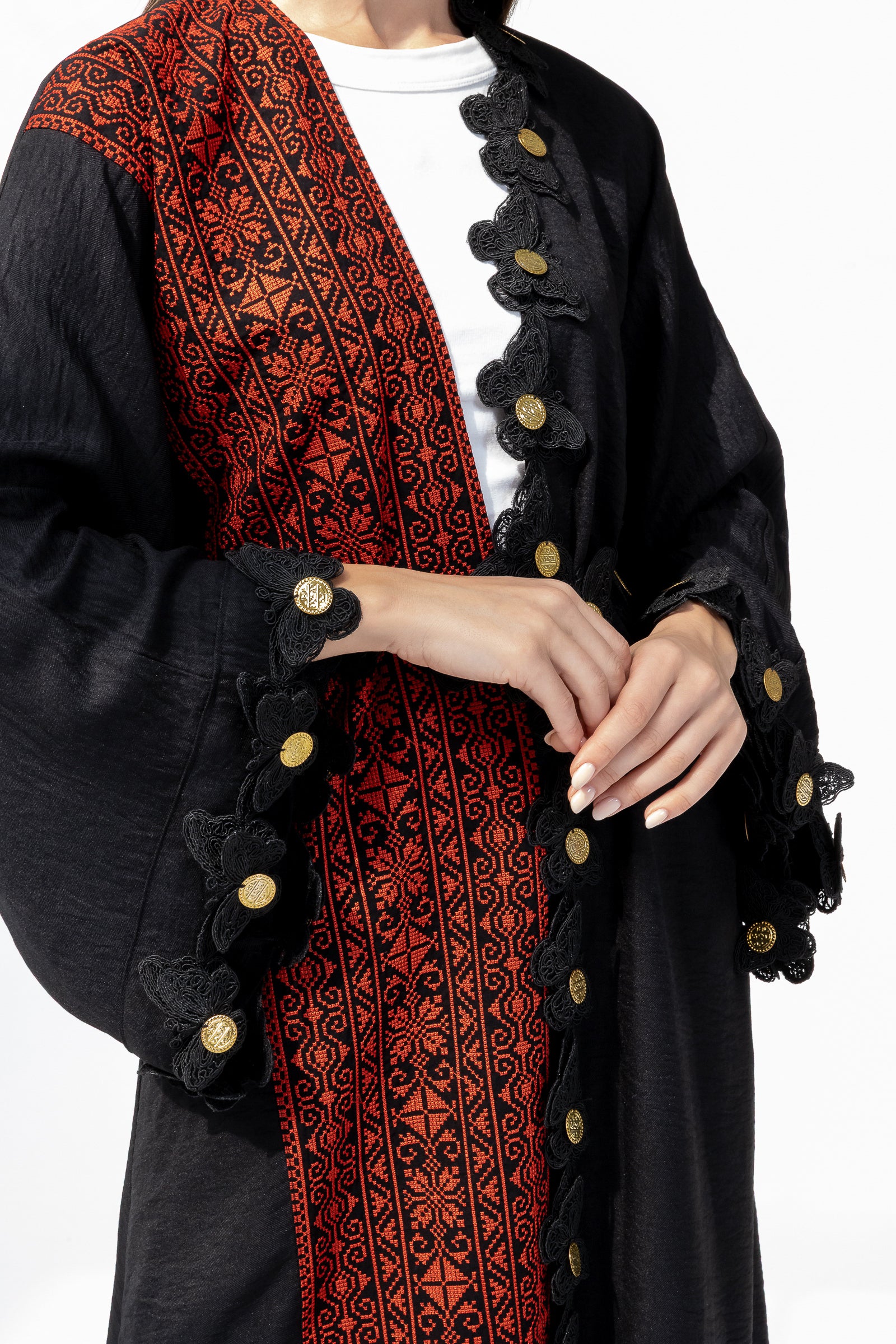 Embroidered Abaya with Butterfly Appliqué