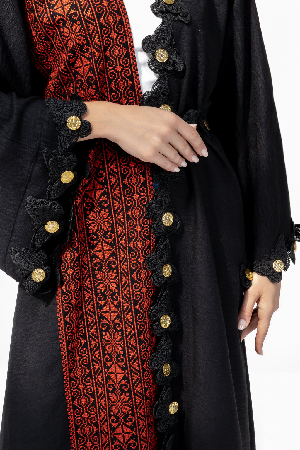 Embroidered Abaya with Butterfly Appliqué