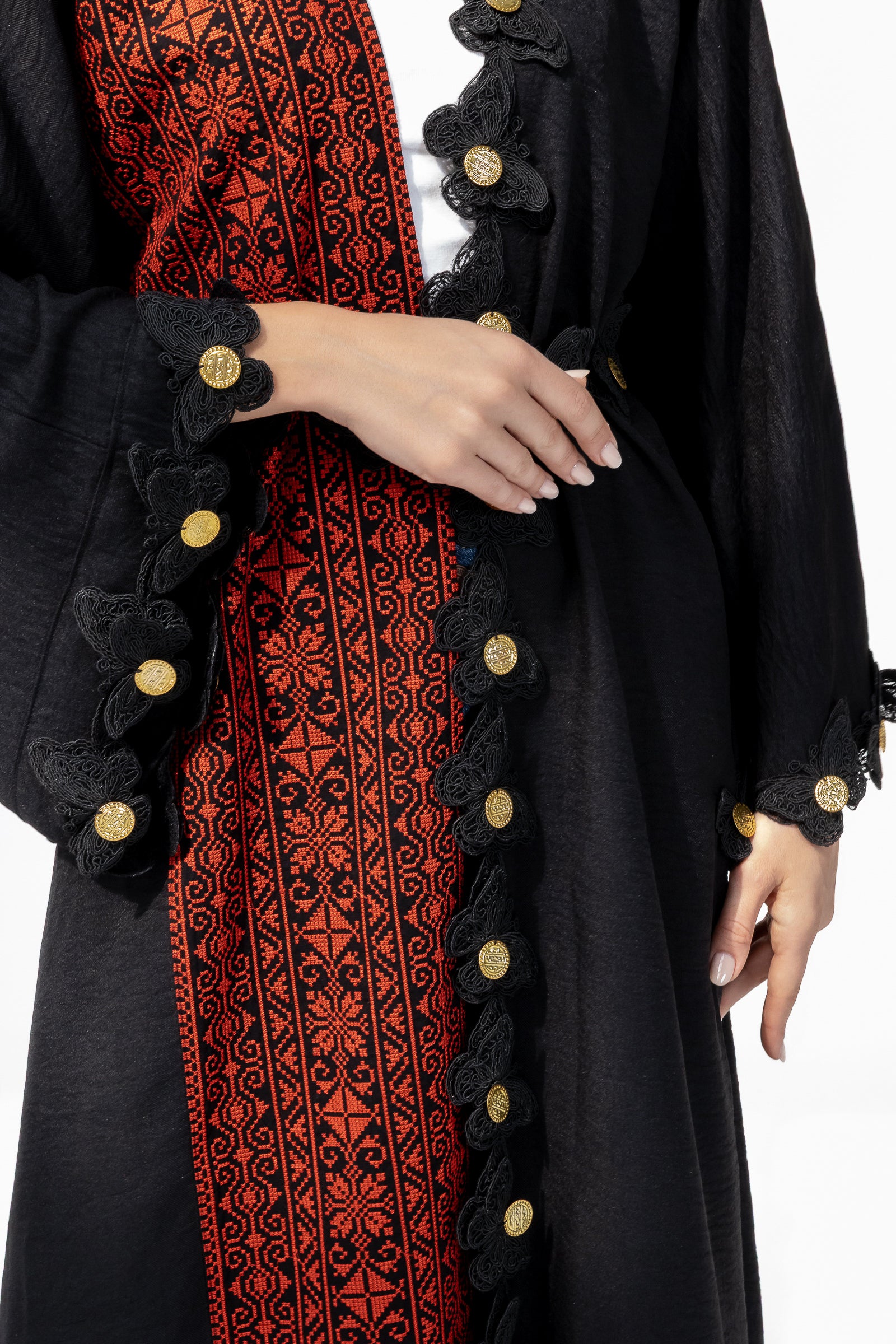 Embroidered Abaya with Butterfly Appliqué