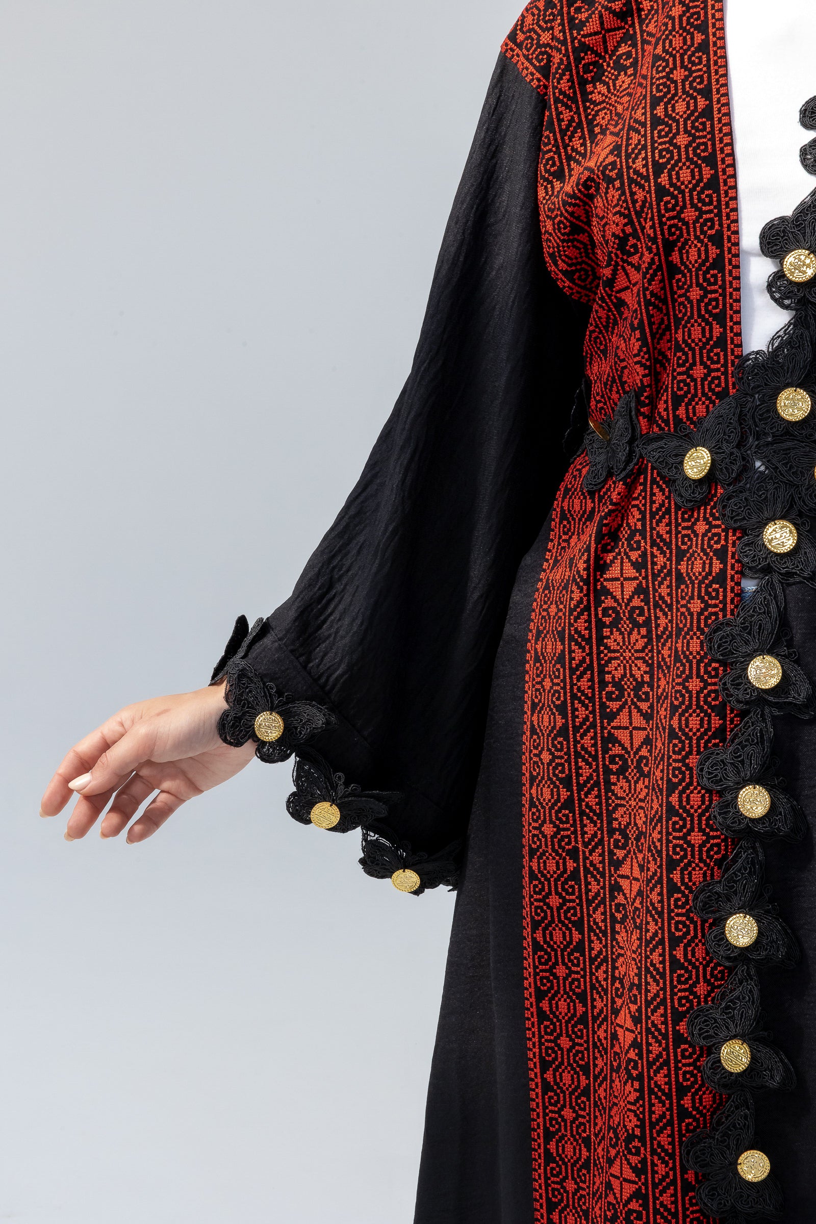 Embroidered Abaya with Butterfly Appliqué