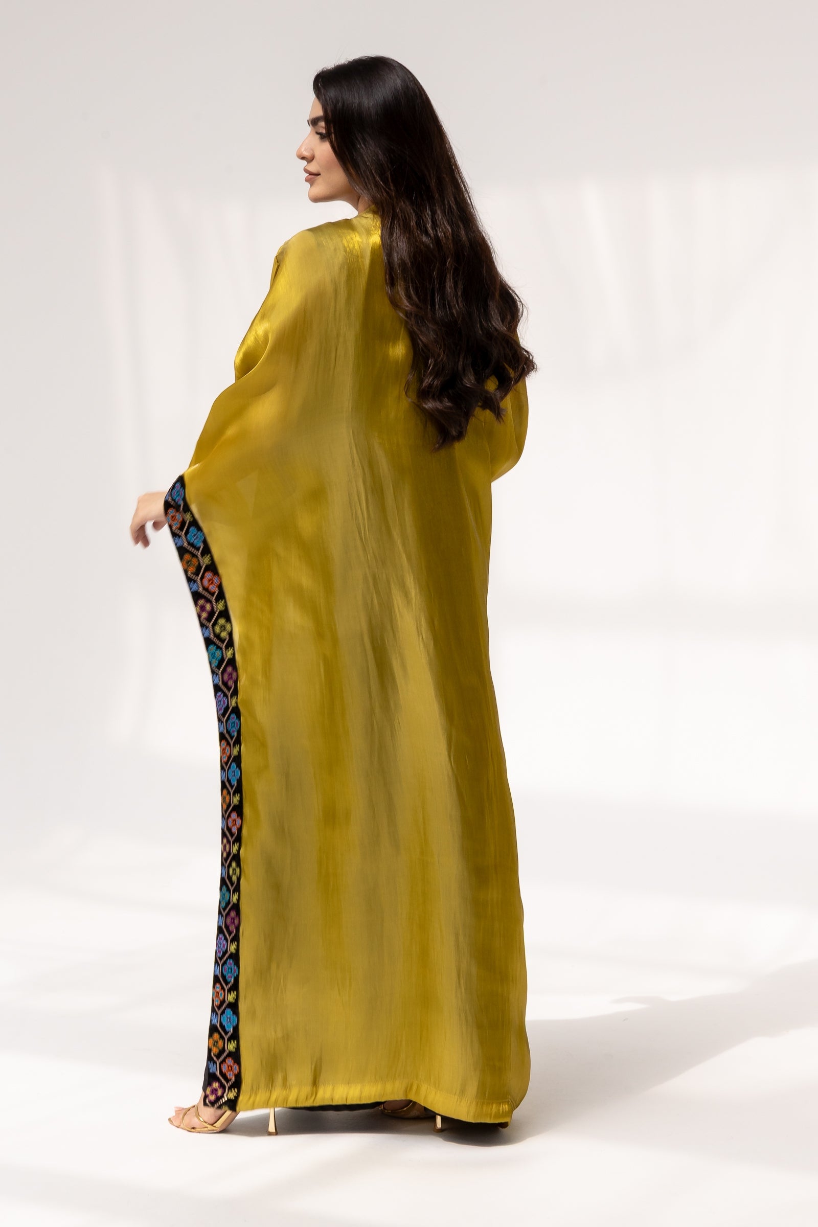 Mustard Embroidered Open Abaya