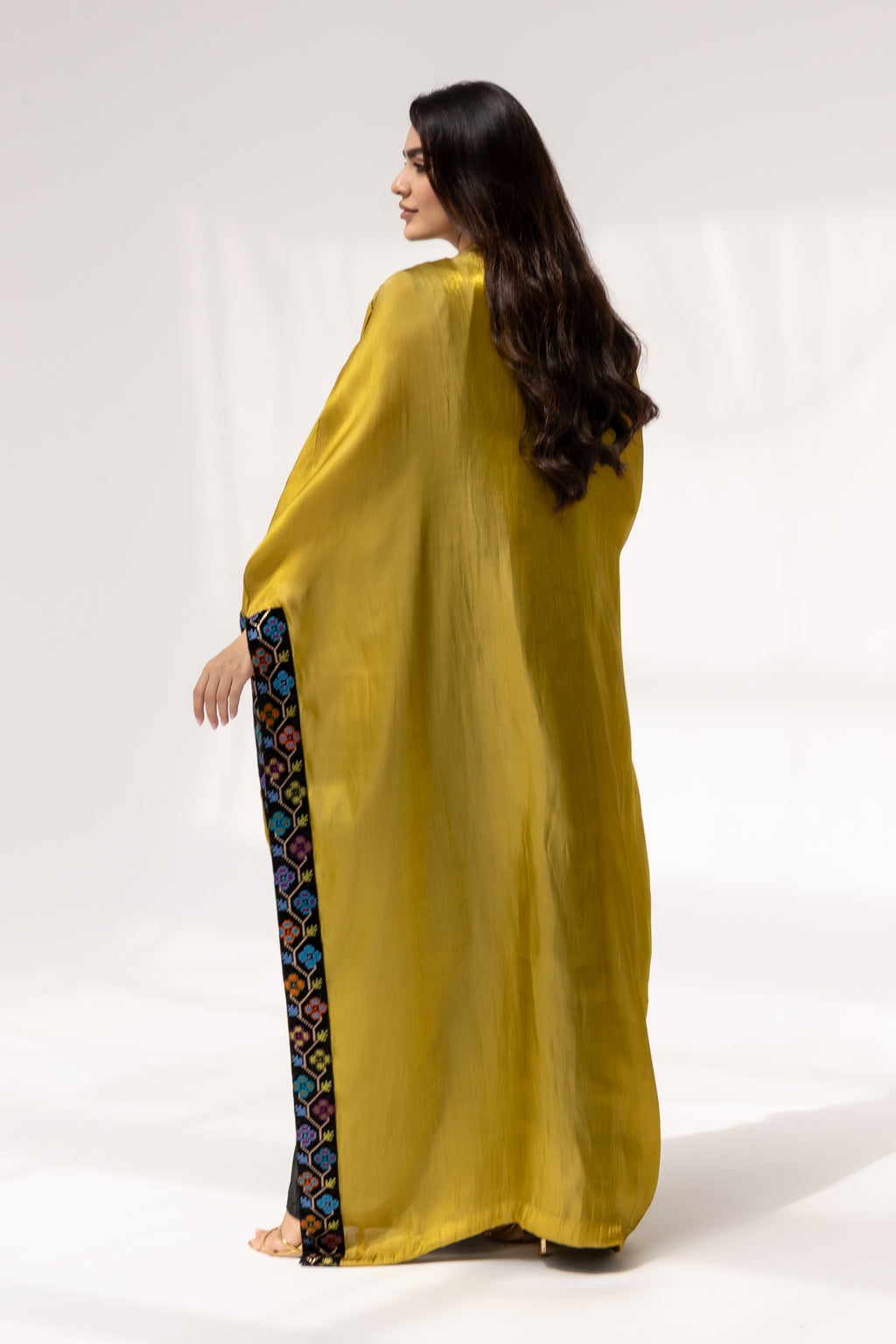 Mustard Embroidered Open Abaya