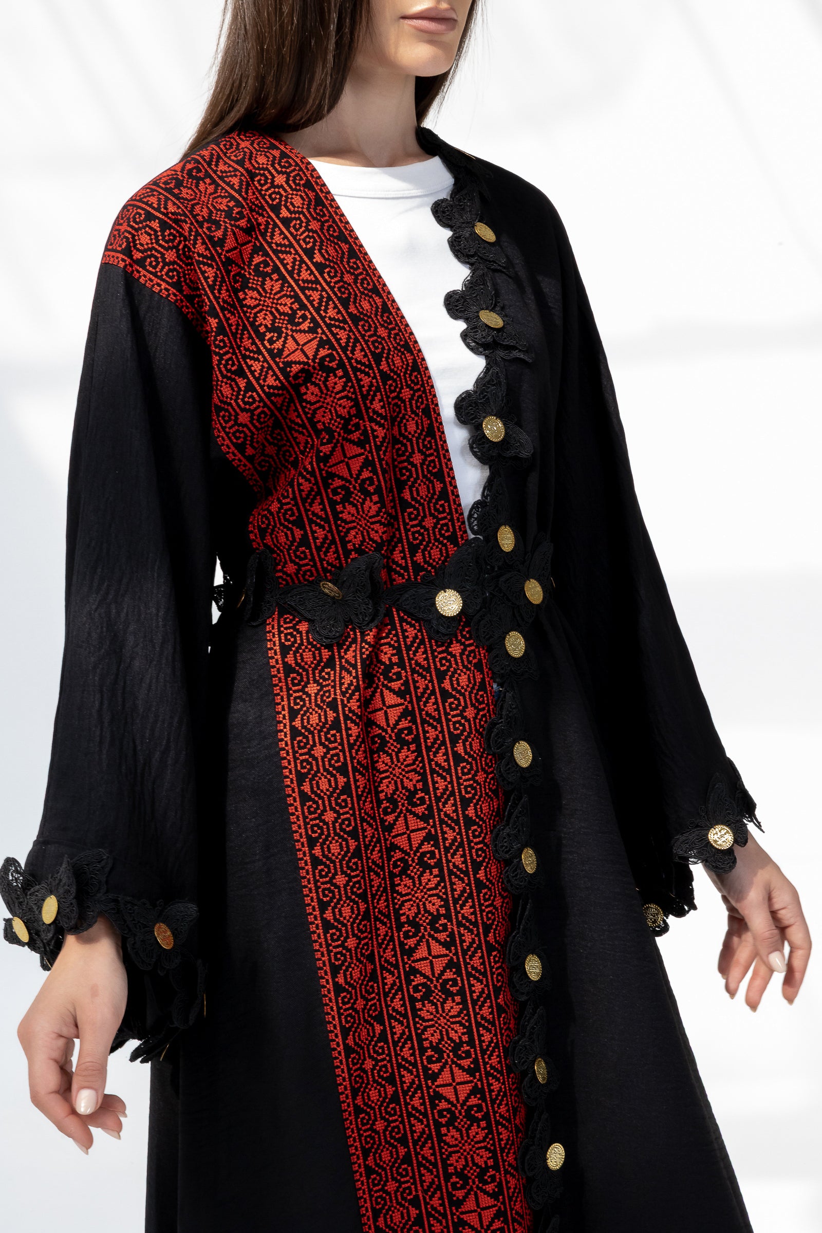 Embroidered Abaya with Butterfly Appliqué