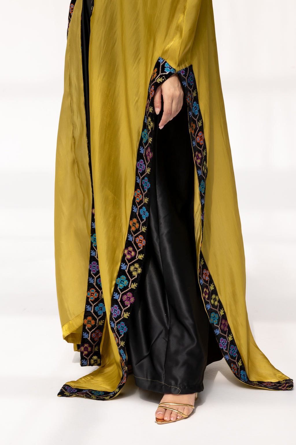 Mustard Embroidered Open Abaya