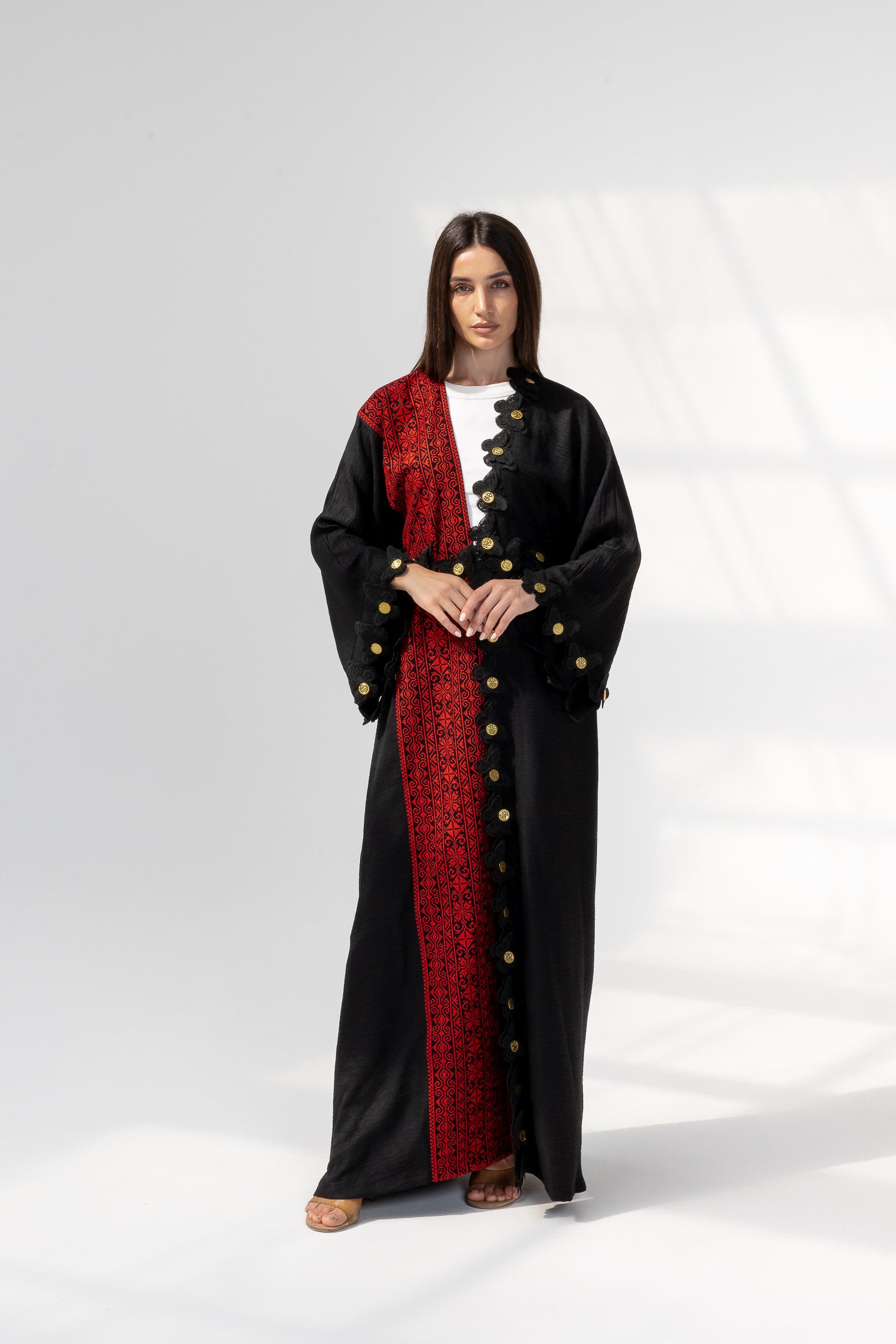 Embroidered Abaya with Butterfly Appliqué