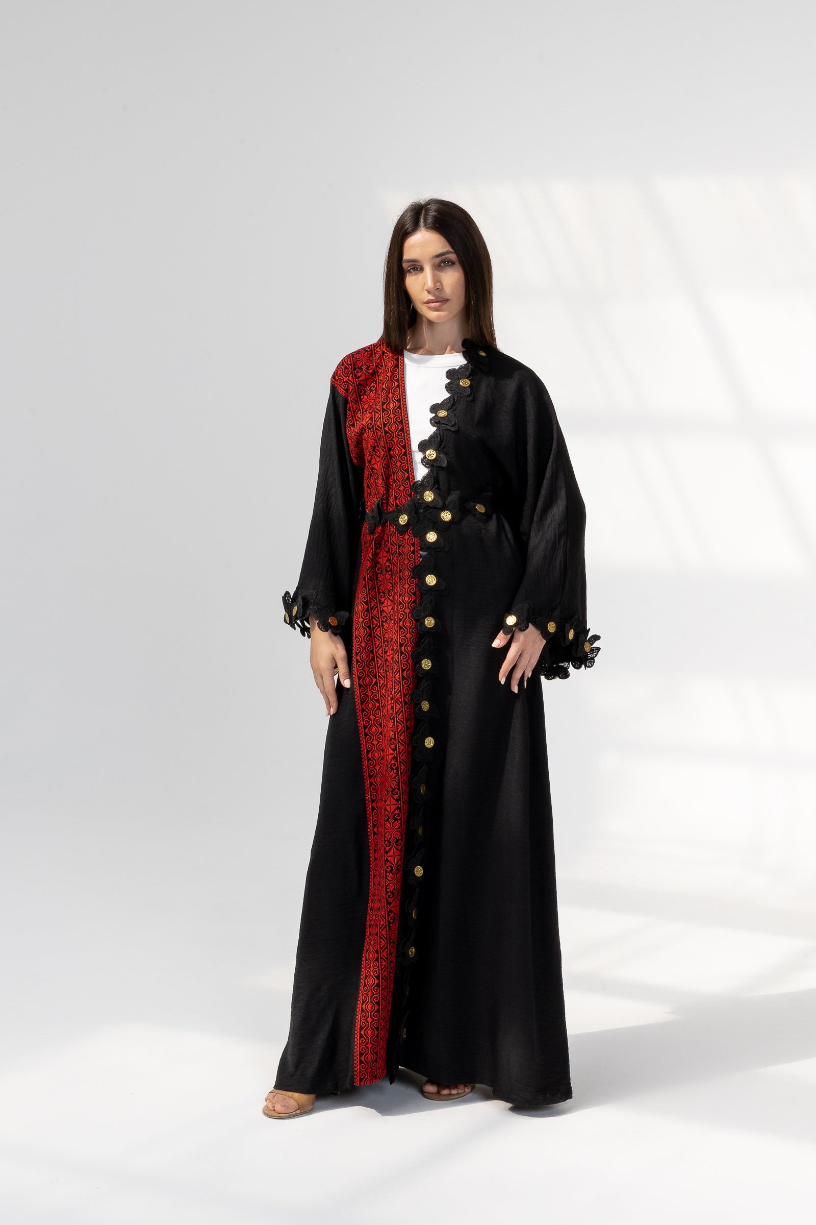 Embroidered Abaya with Butterfly Appliqué
