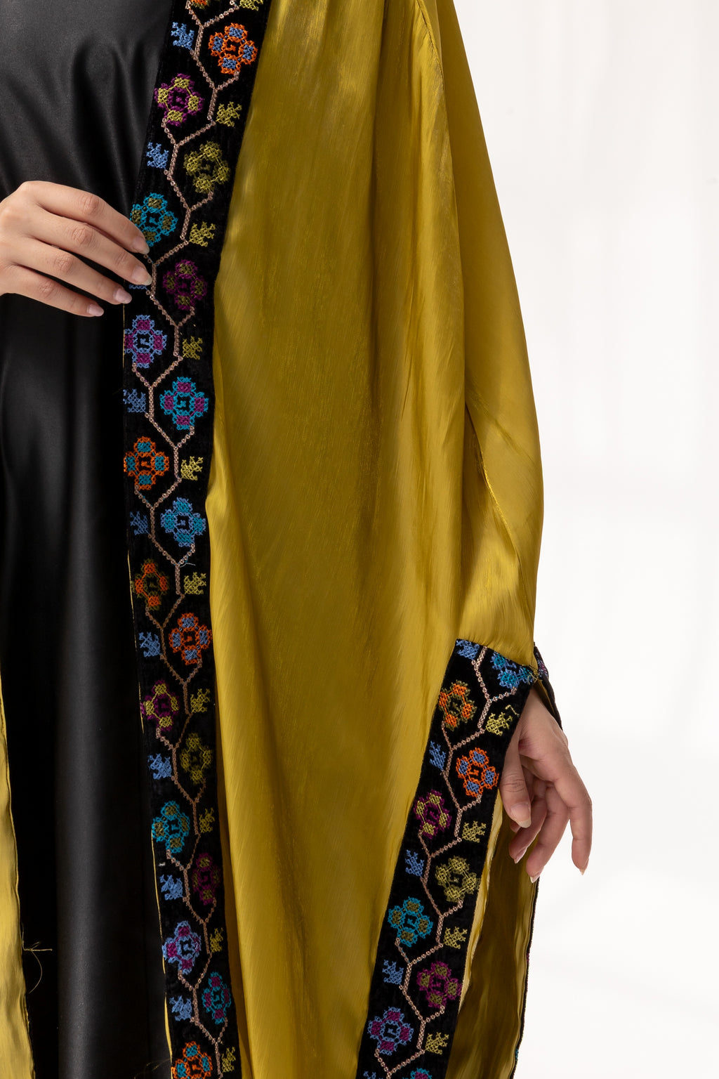 Mustard Embroidered Open Abaya