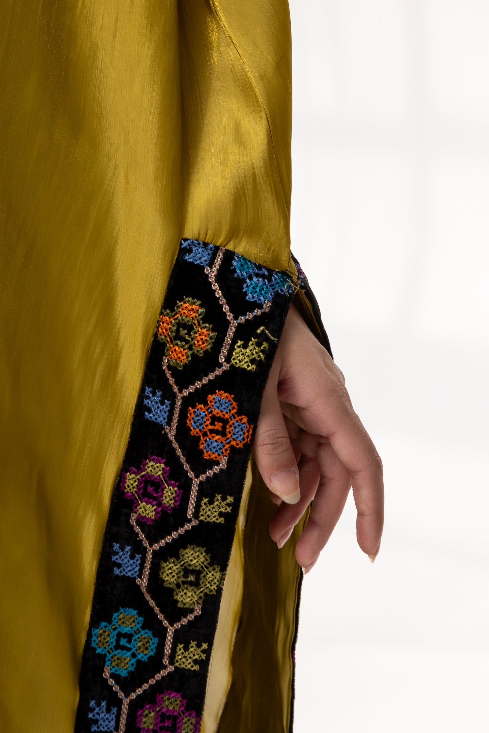 Mustard Embroidered Open Abaya
