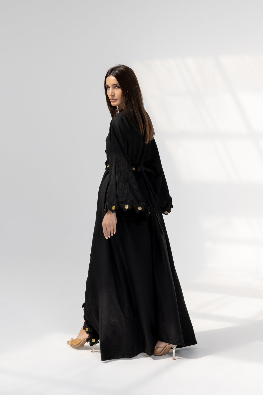 Embroidered Abaya with Butterfly Appliqué