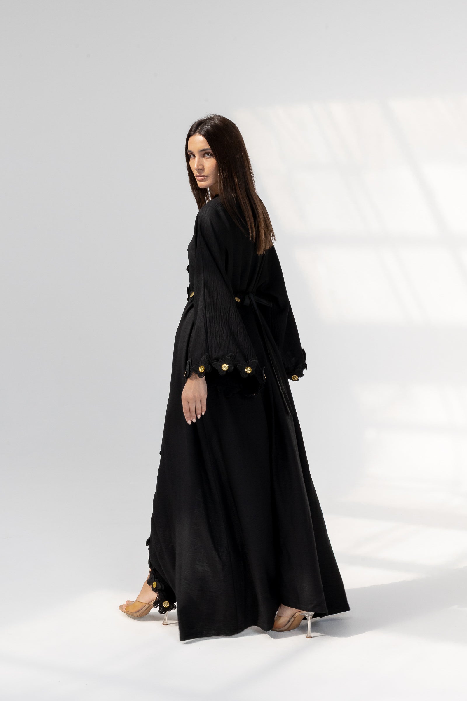 Embroidered Abaya with Butterfly Appliqué