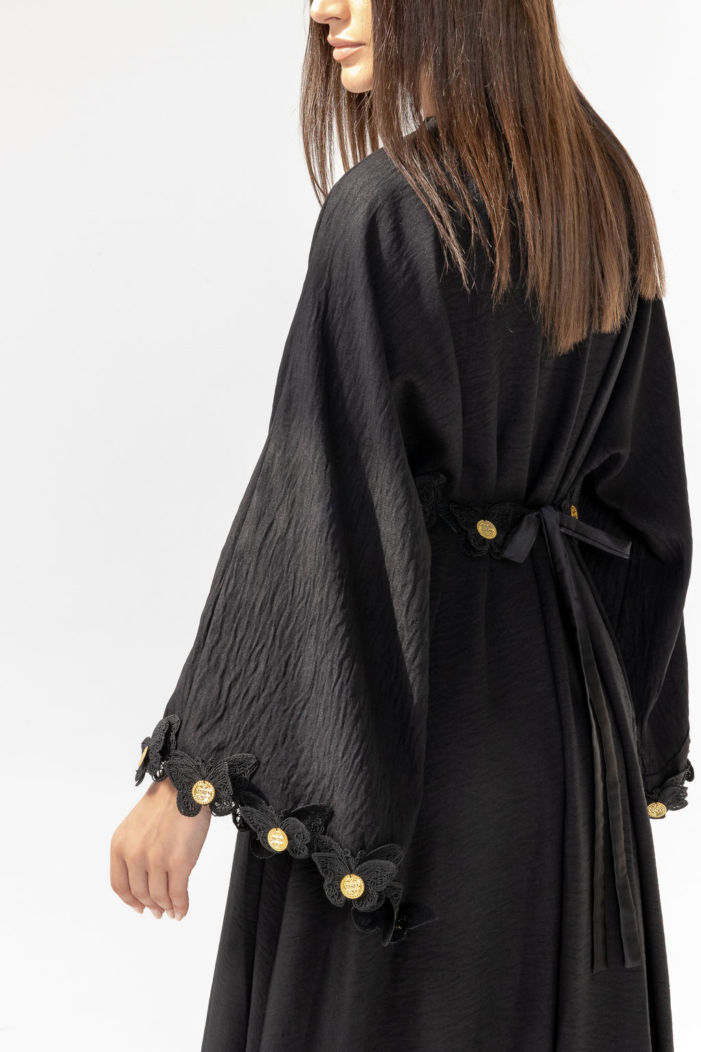Embroidered Abaya with Butterfly Appliqué