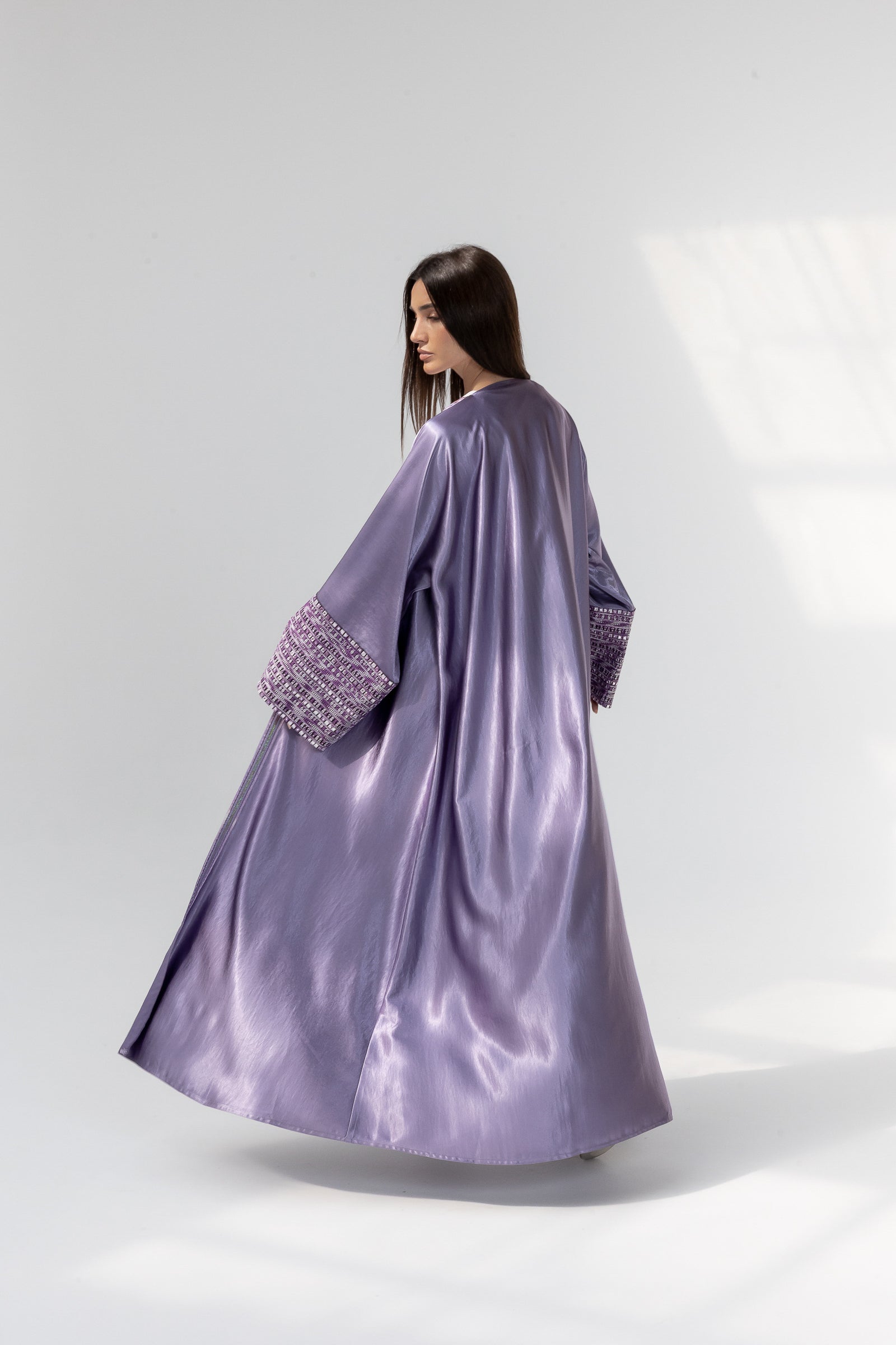 Lilac Satin Abaya with Embroidery