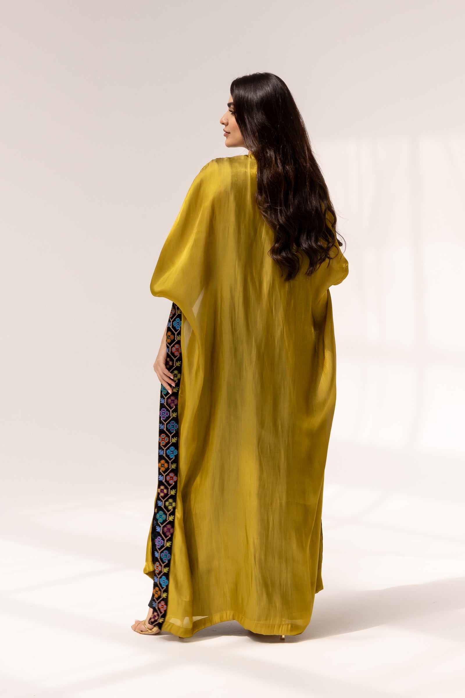 Mustard Embroidered Open Abaya