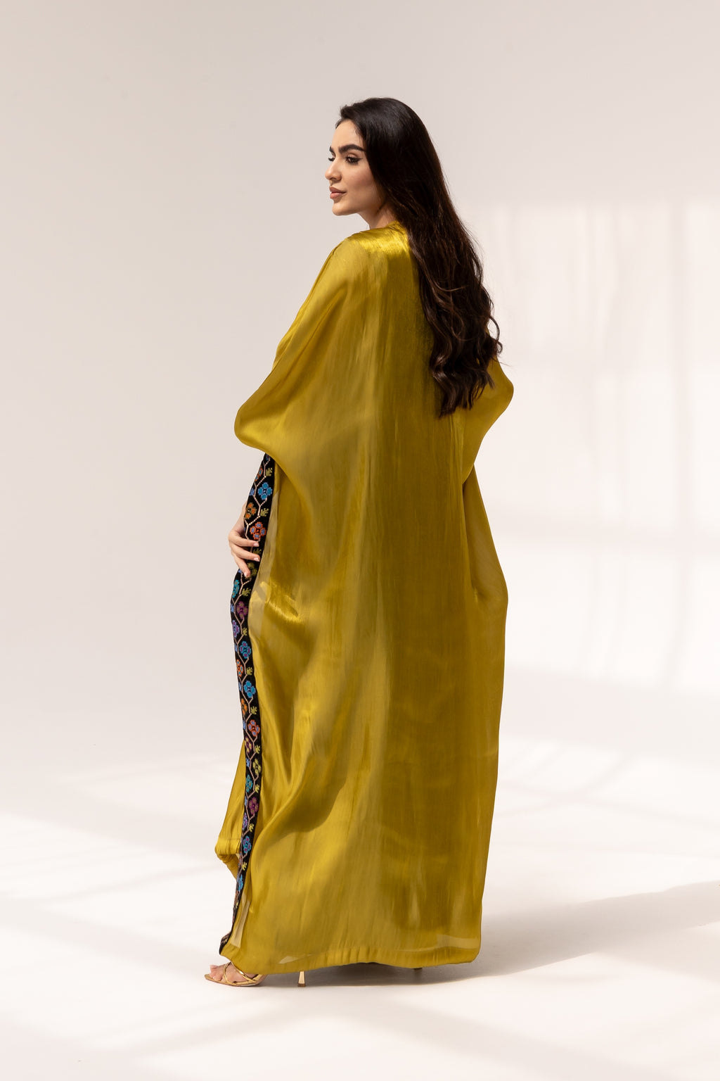Mustard Embroidered Open Abaya