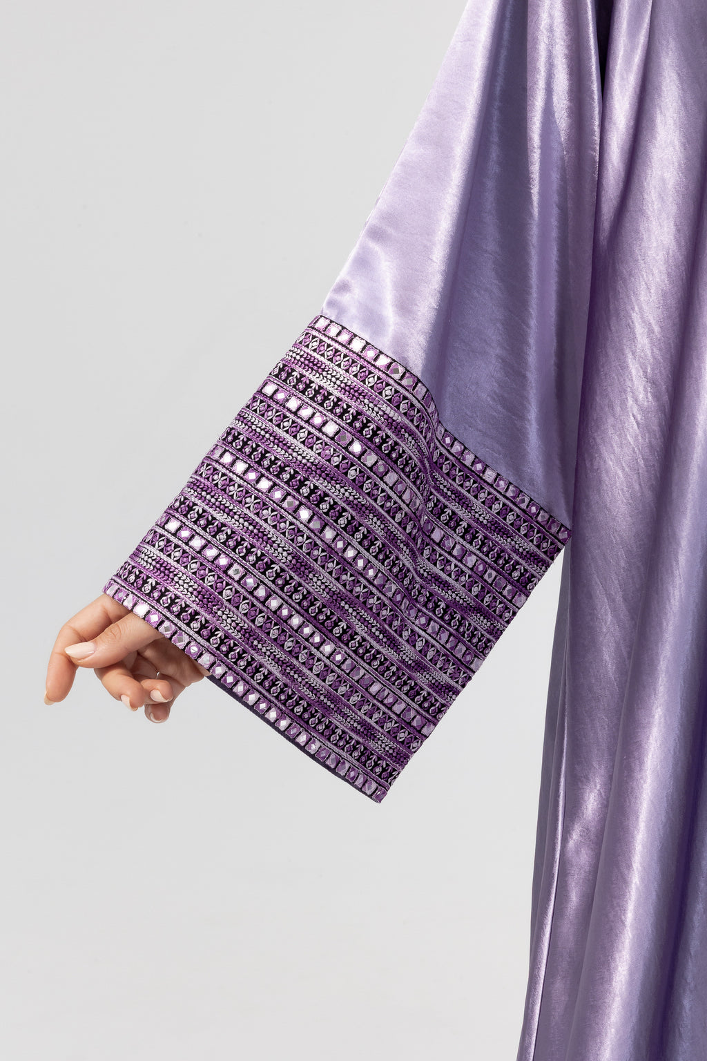 Lilac Satin Abaya with Embroidery
