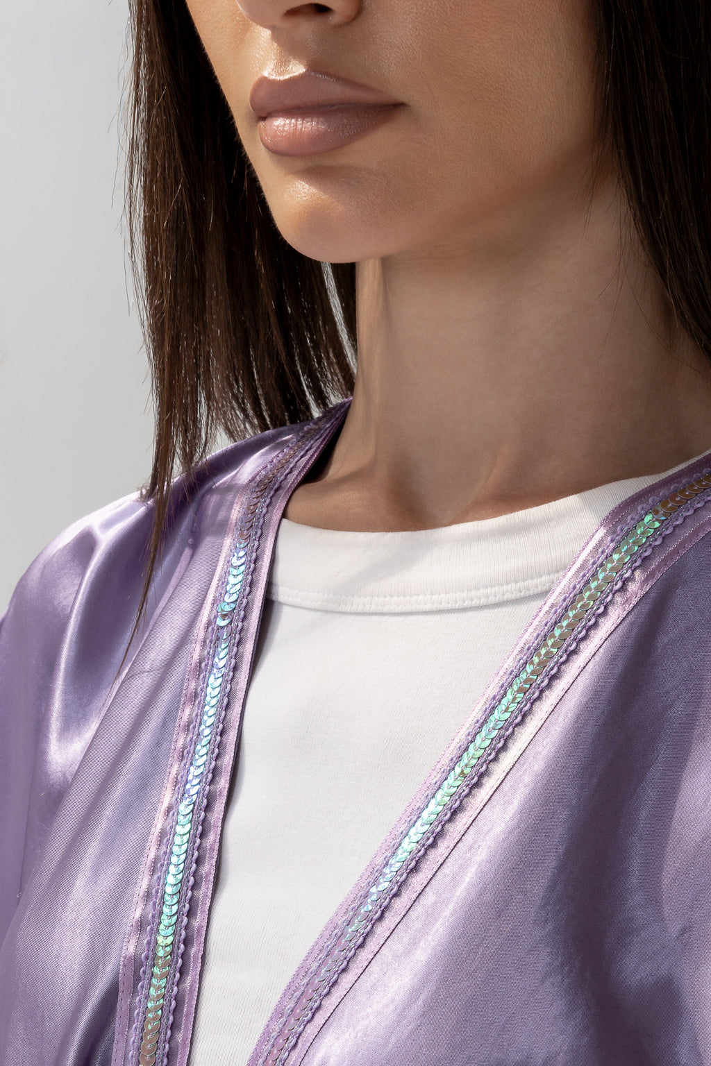 Lilac Satin Abaya with Embroidery