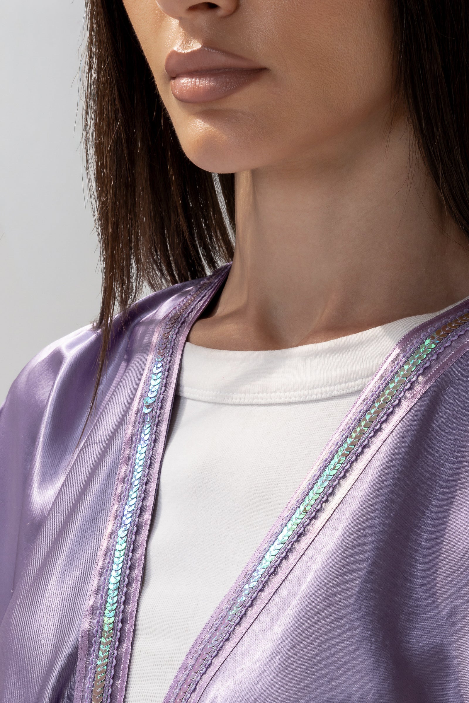 Lilac Satin Abaya with Embroidery