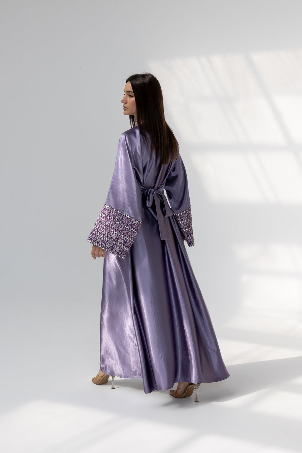 Lilac Satin Abaya with Embroidery