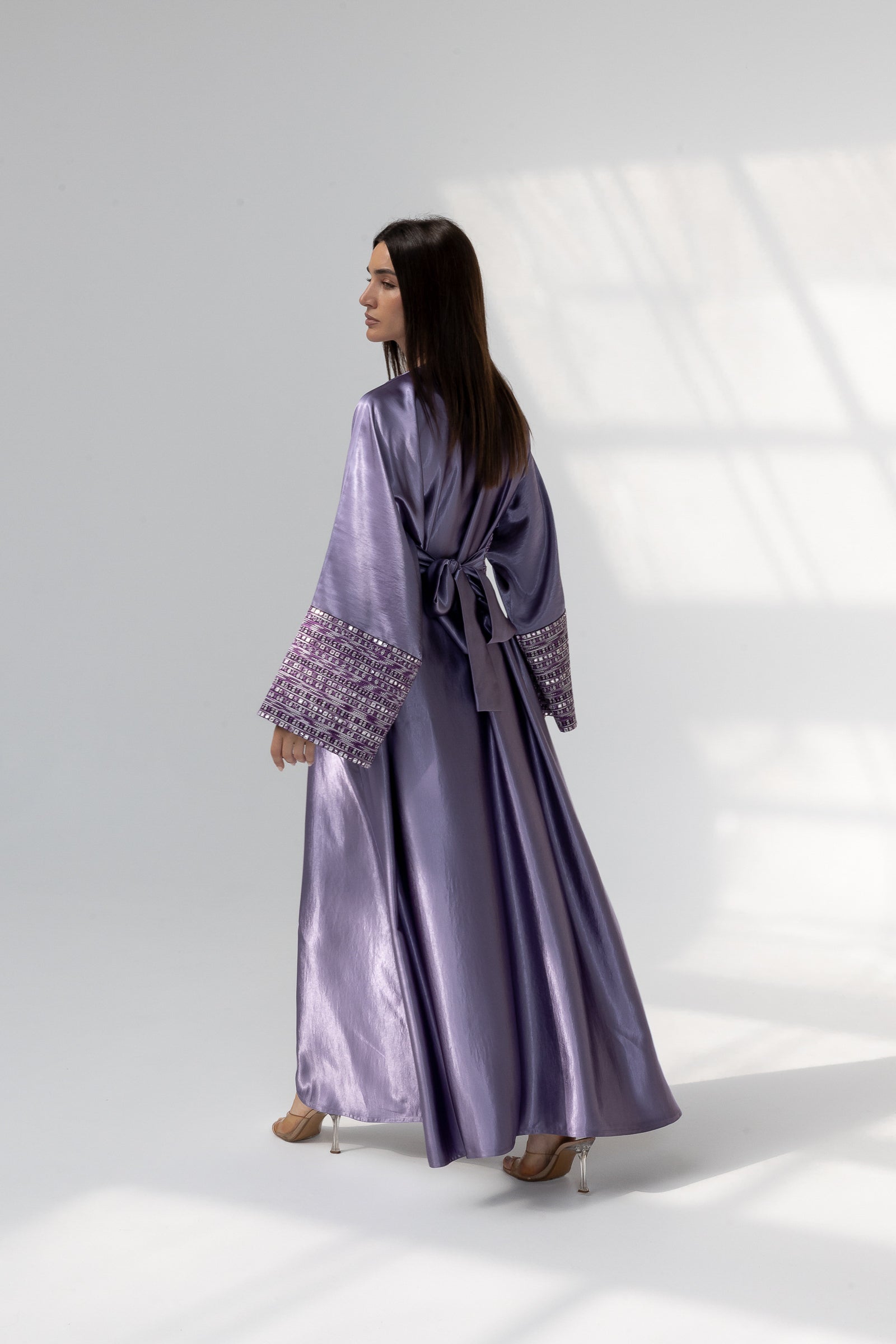 Lilac Satin Abaya with Embroidery