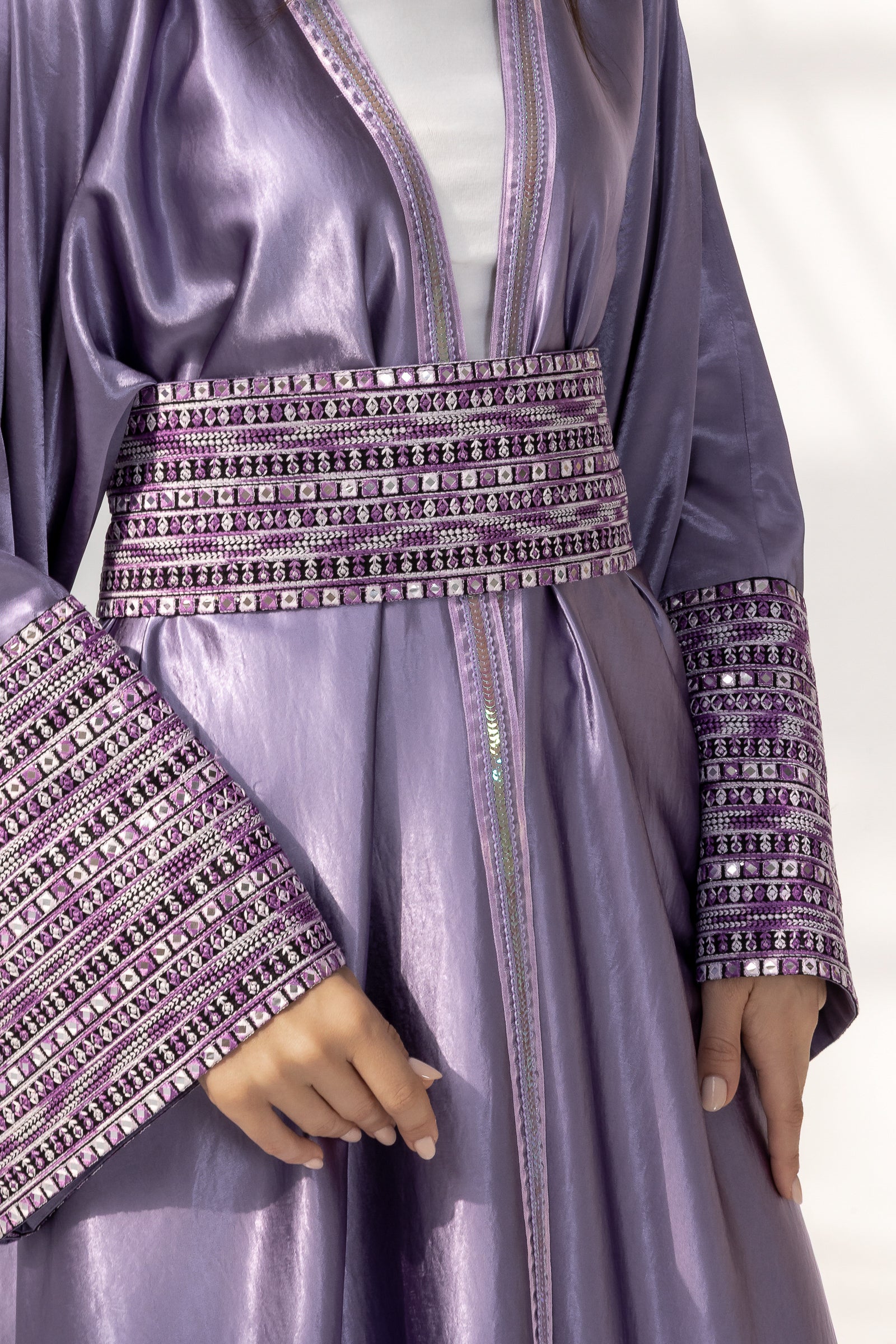 Lilac Satin Abaya with Embroidery