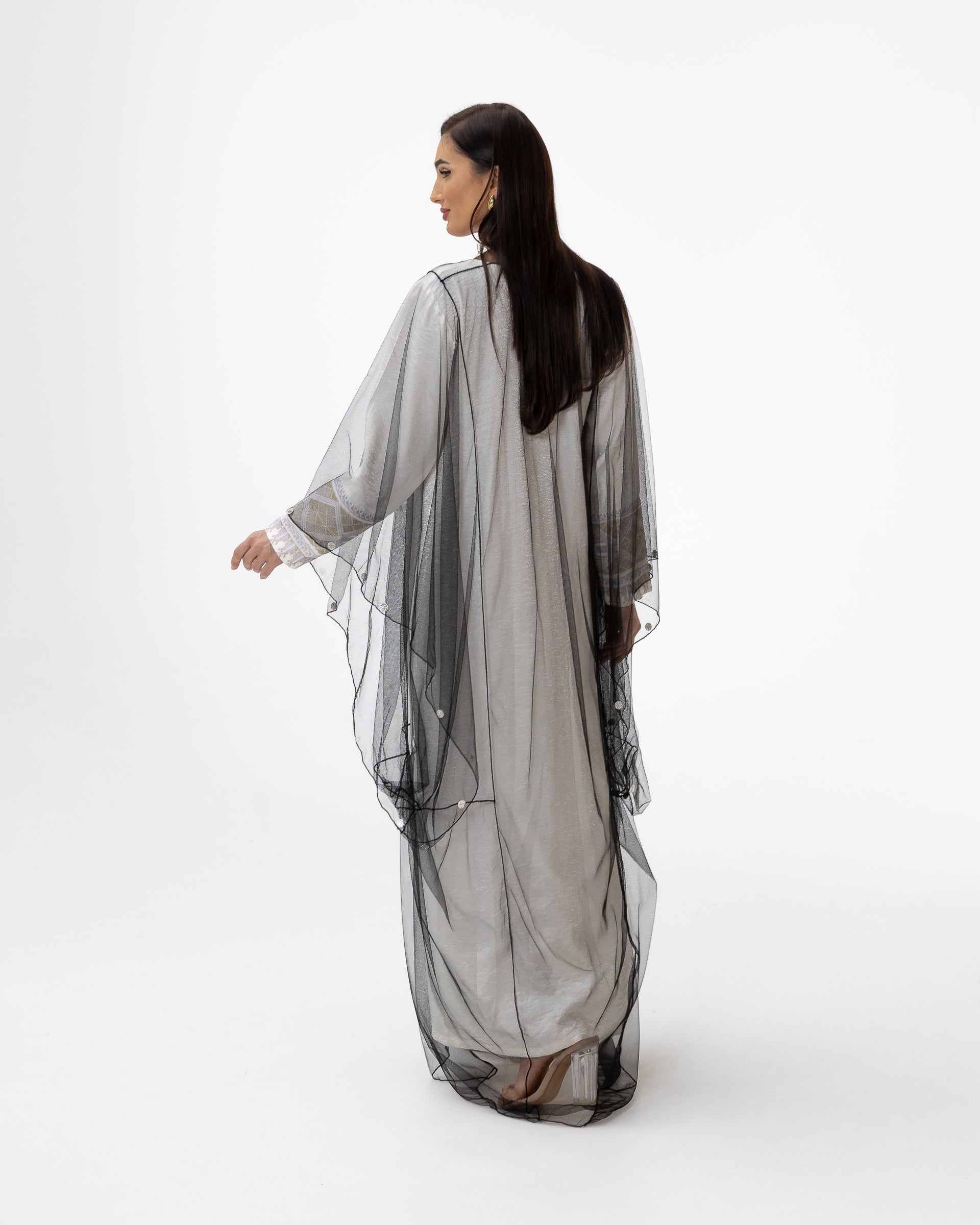 Ivory Kaftan with Sheer Overlay and Coins Details