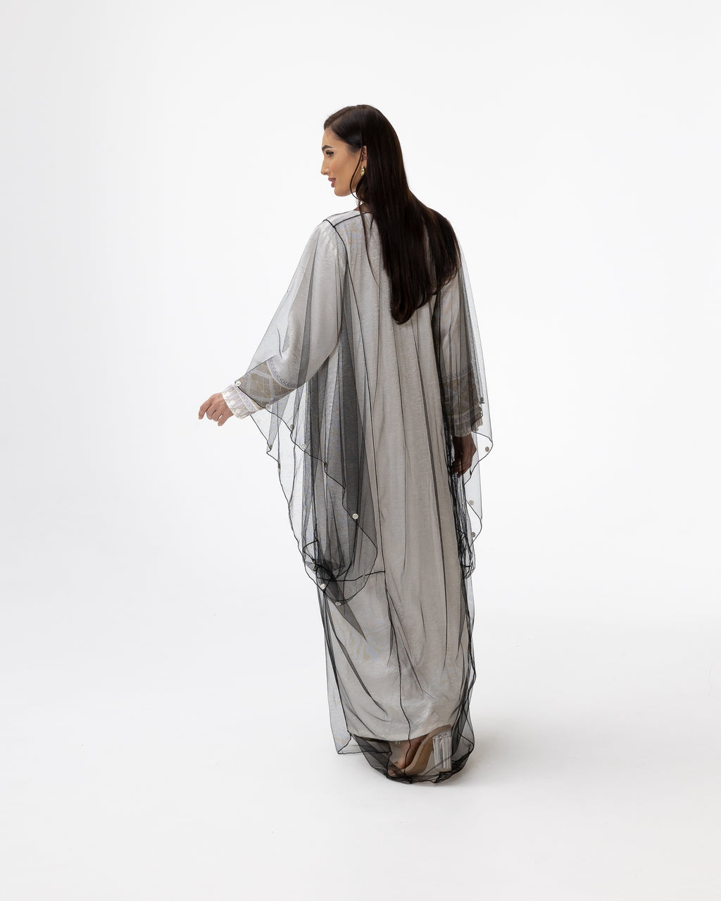Ivory Kaftan with Sheer Overlay and Coins Details