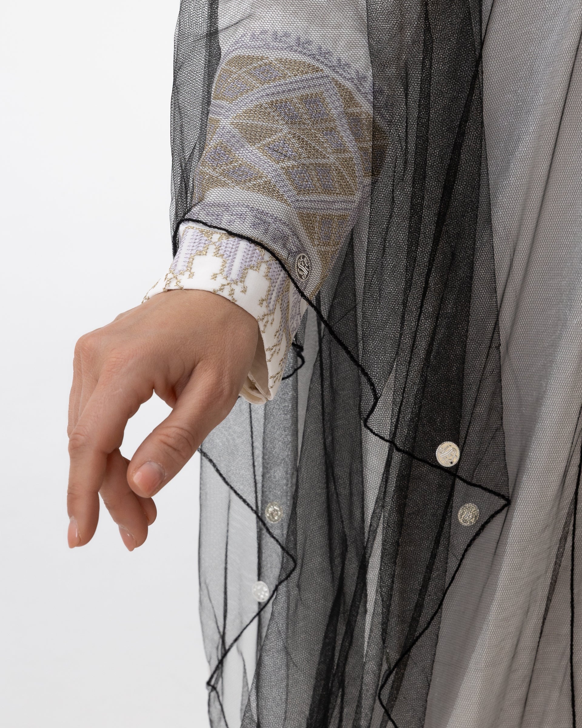 Ivory Kaftan with Sheer Overlay and Coins Details