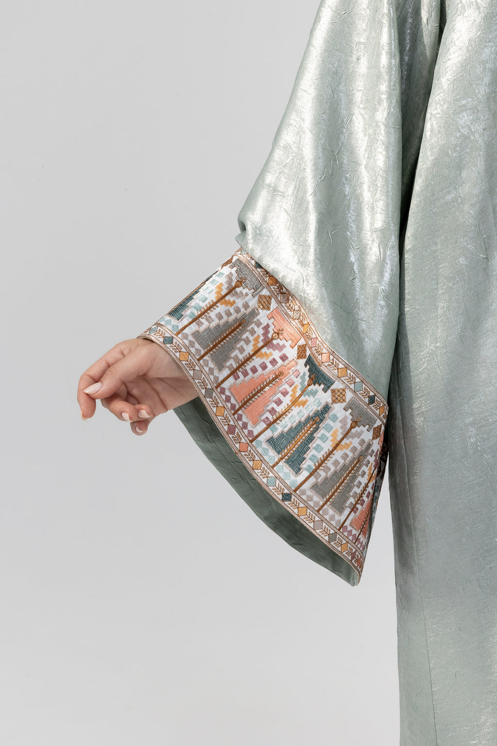 Mint Satin Abaya with Embroidery