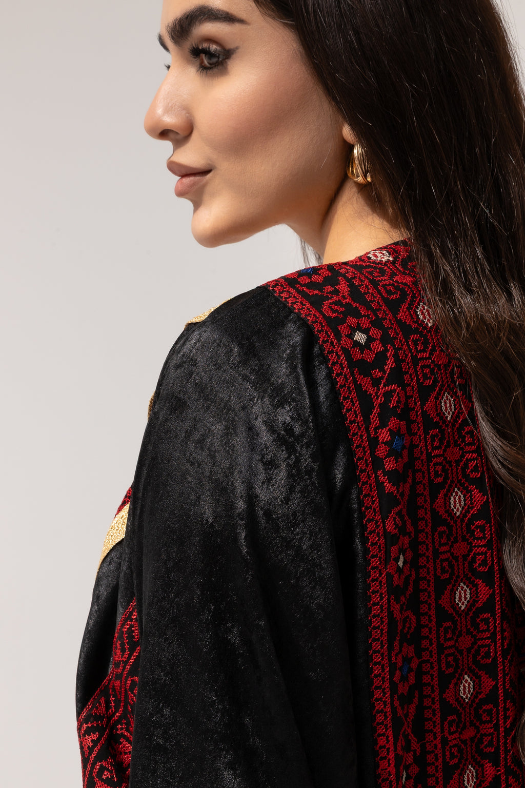 Black Abaya with Red Embroidery