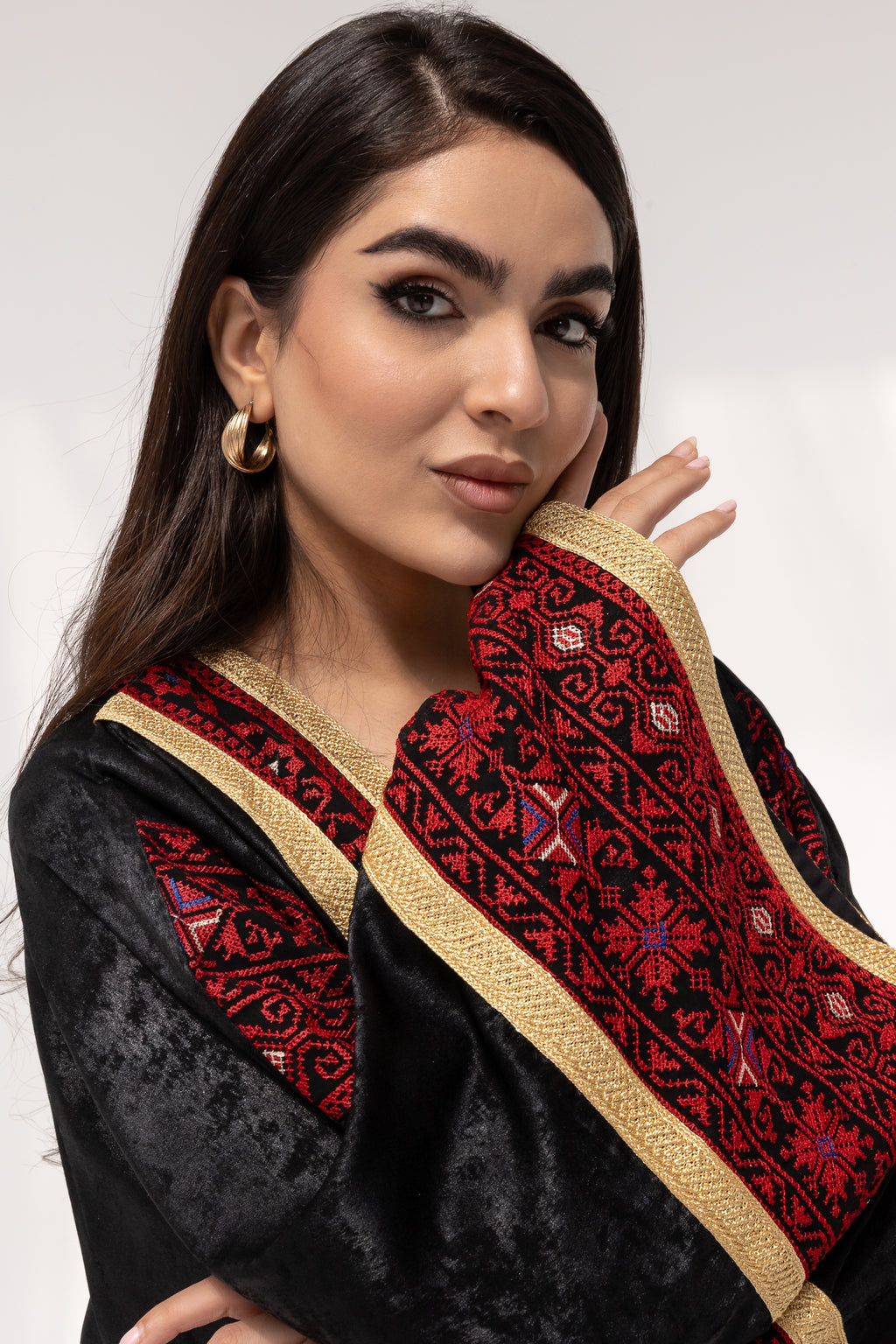 Black Abaya with Red Embroidery