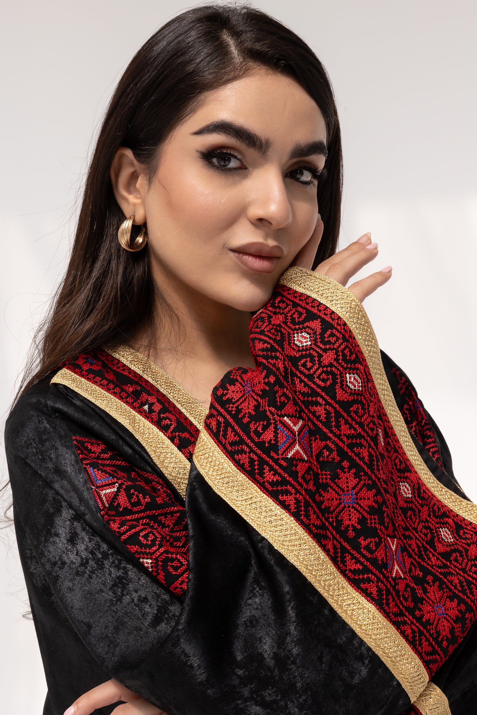 Black Abaya with Red Embroidery
