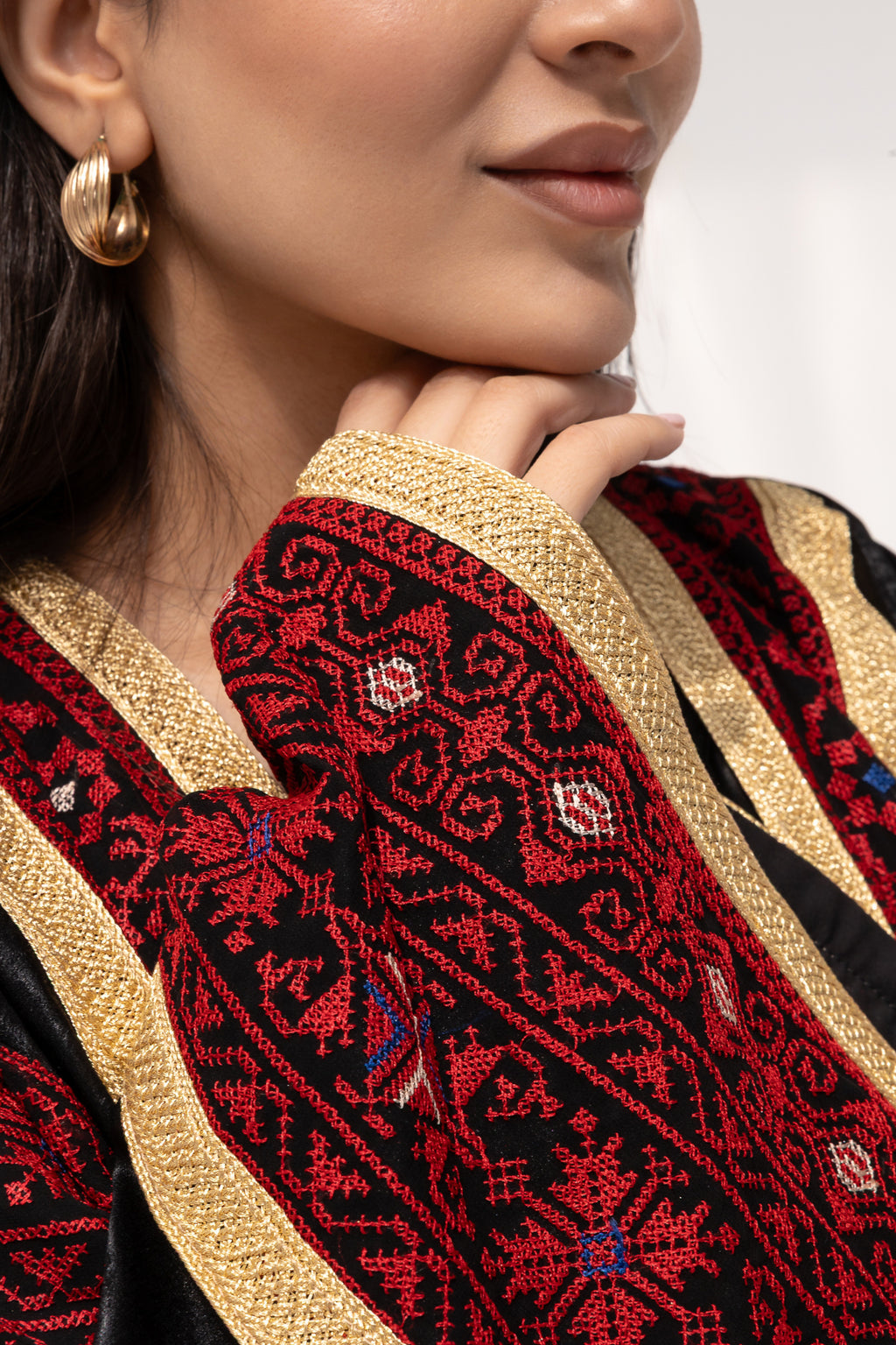 Black Abaya with Red Embroidery