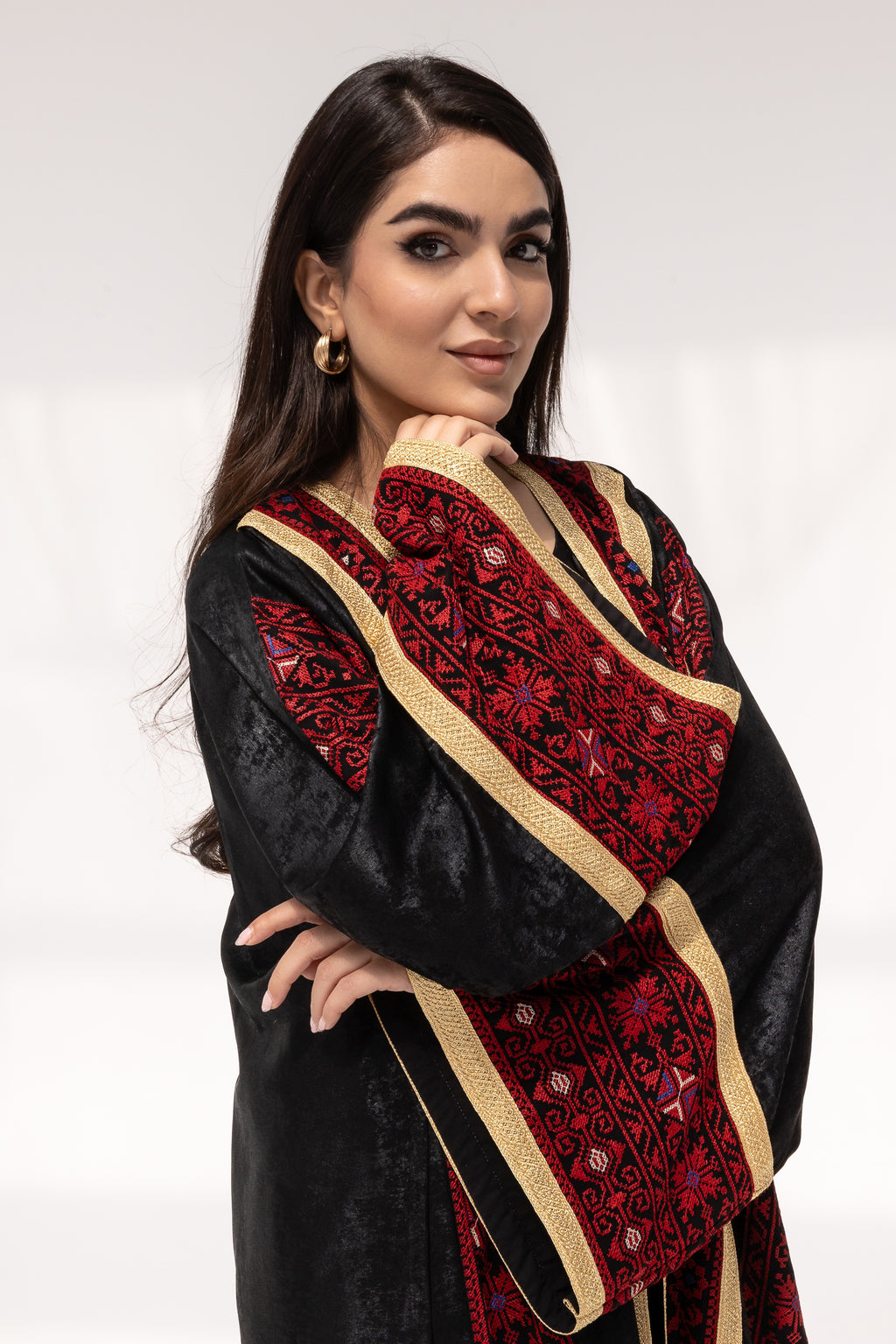 Black Abaya with Red Embroidery