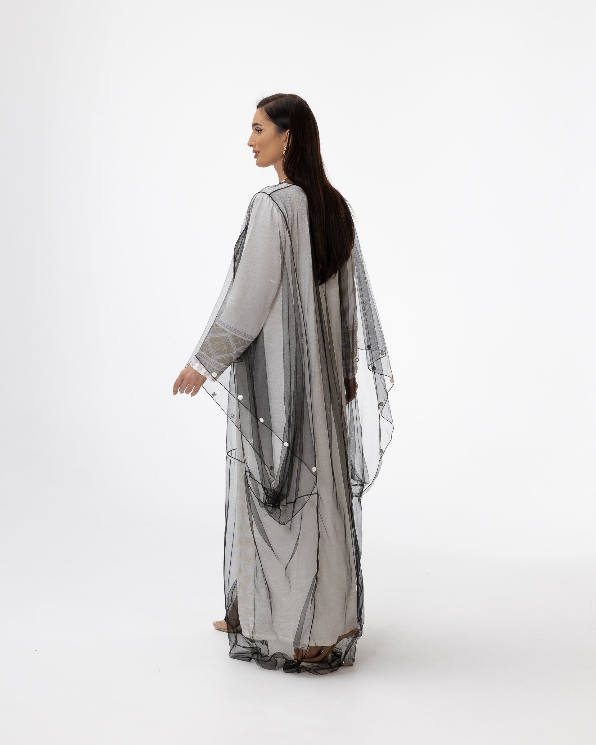 Ivory Kaftan with Sheer Overlay and Coins Details
