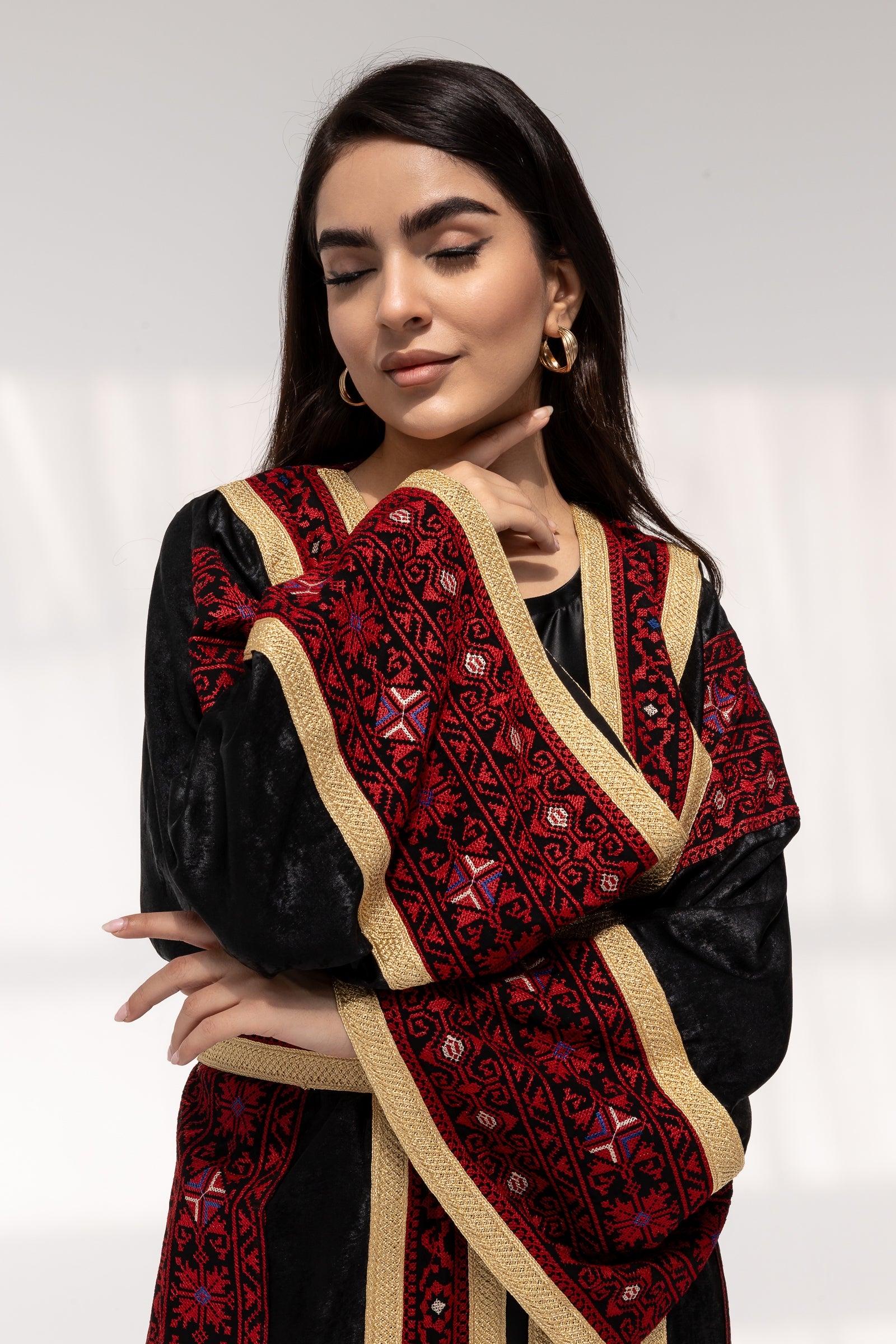 Black Abaya with Red Embroidery