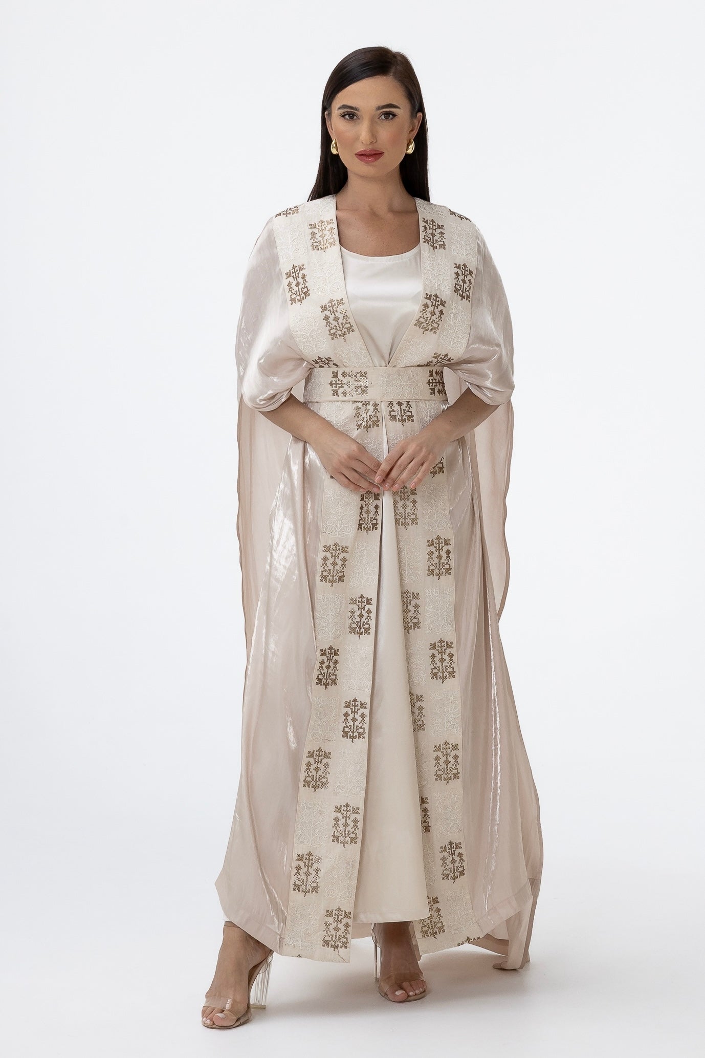 Champagne Abaya with Embroidered Belt