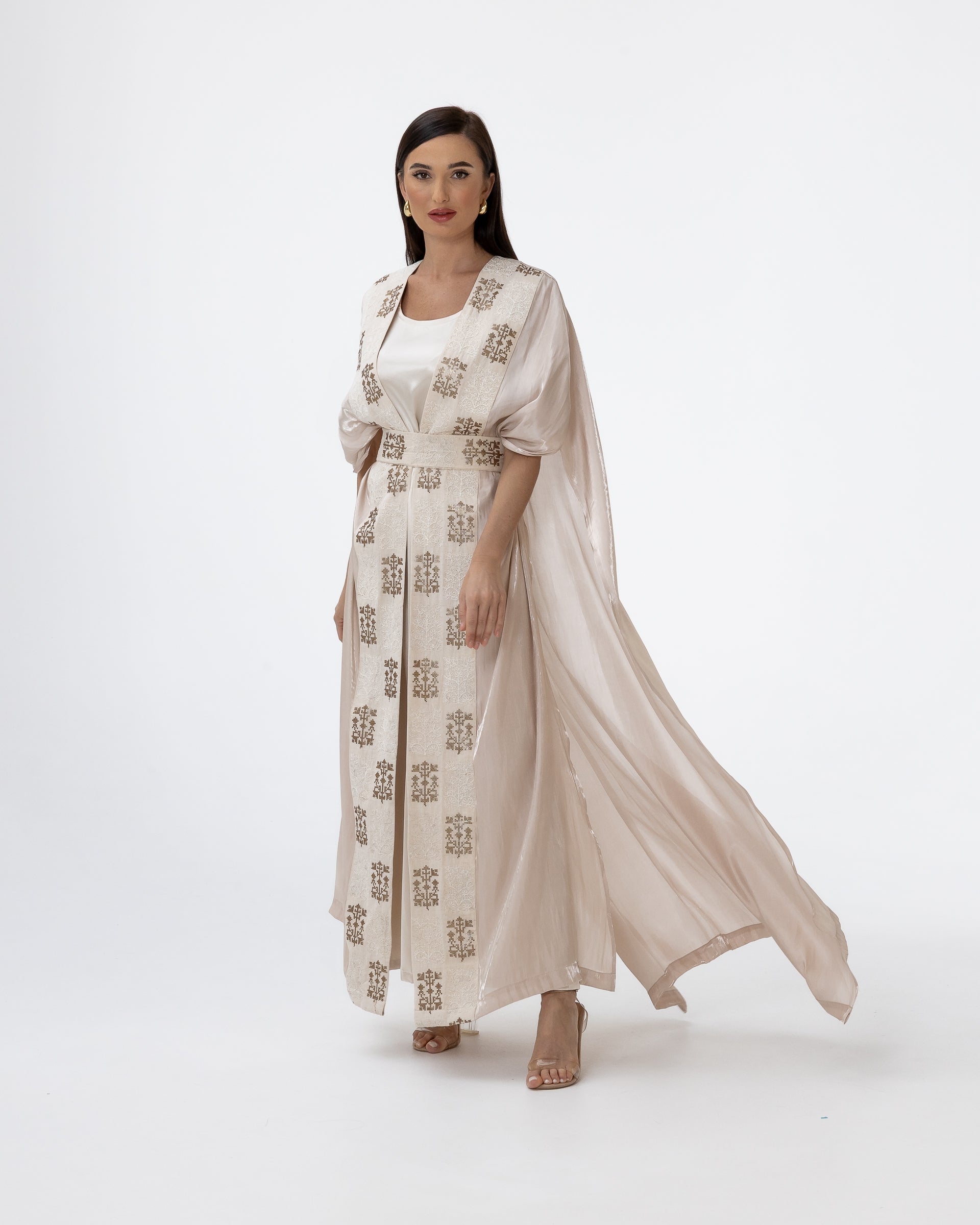Champagne Abaya with Embroidered Belt