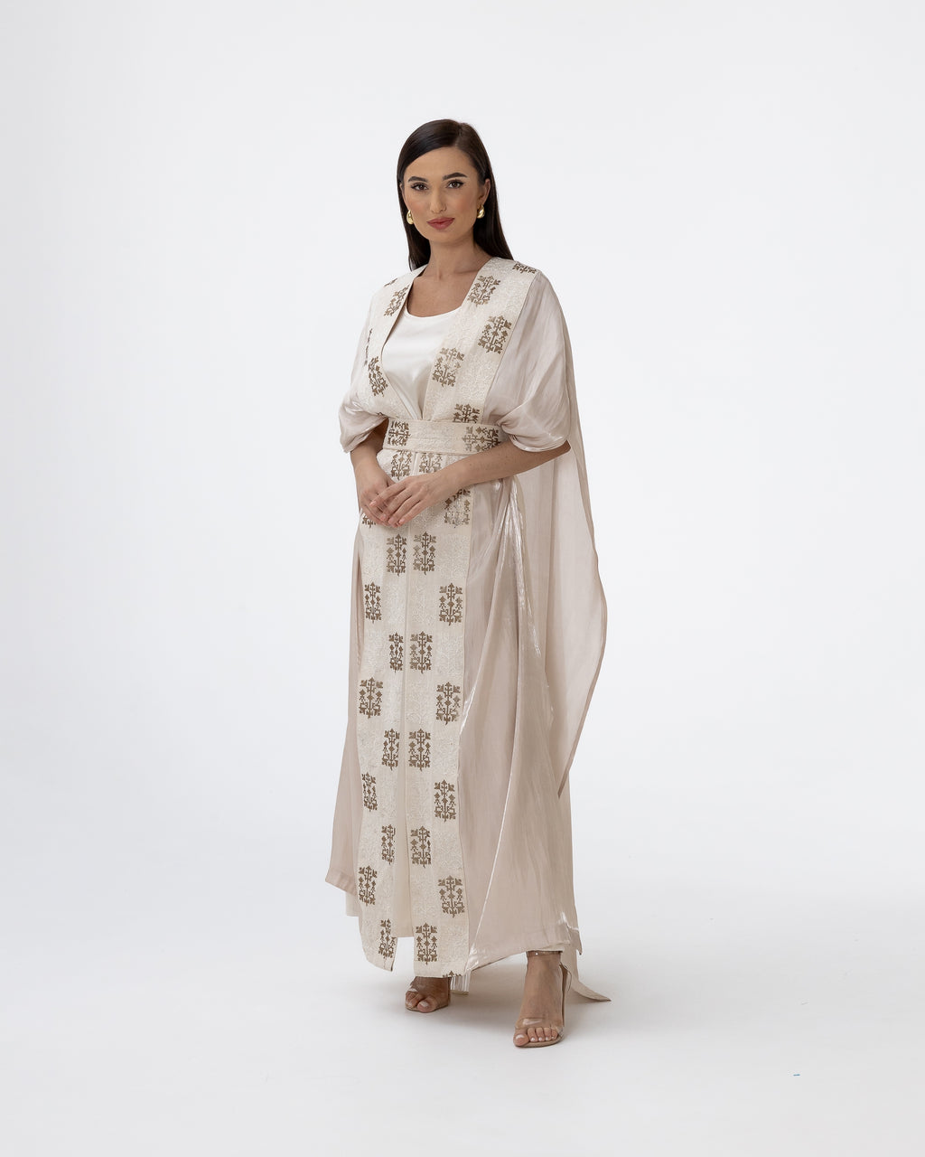 Ivory Abaya with Embroidered Belt