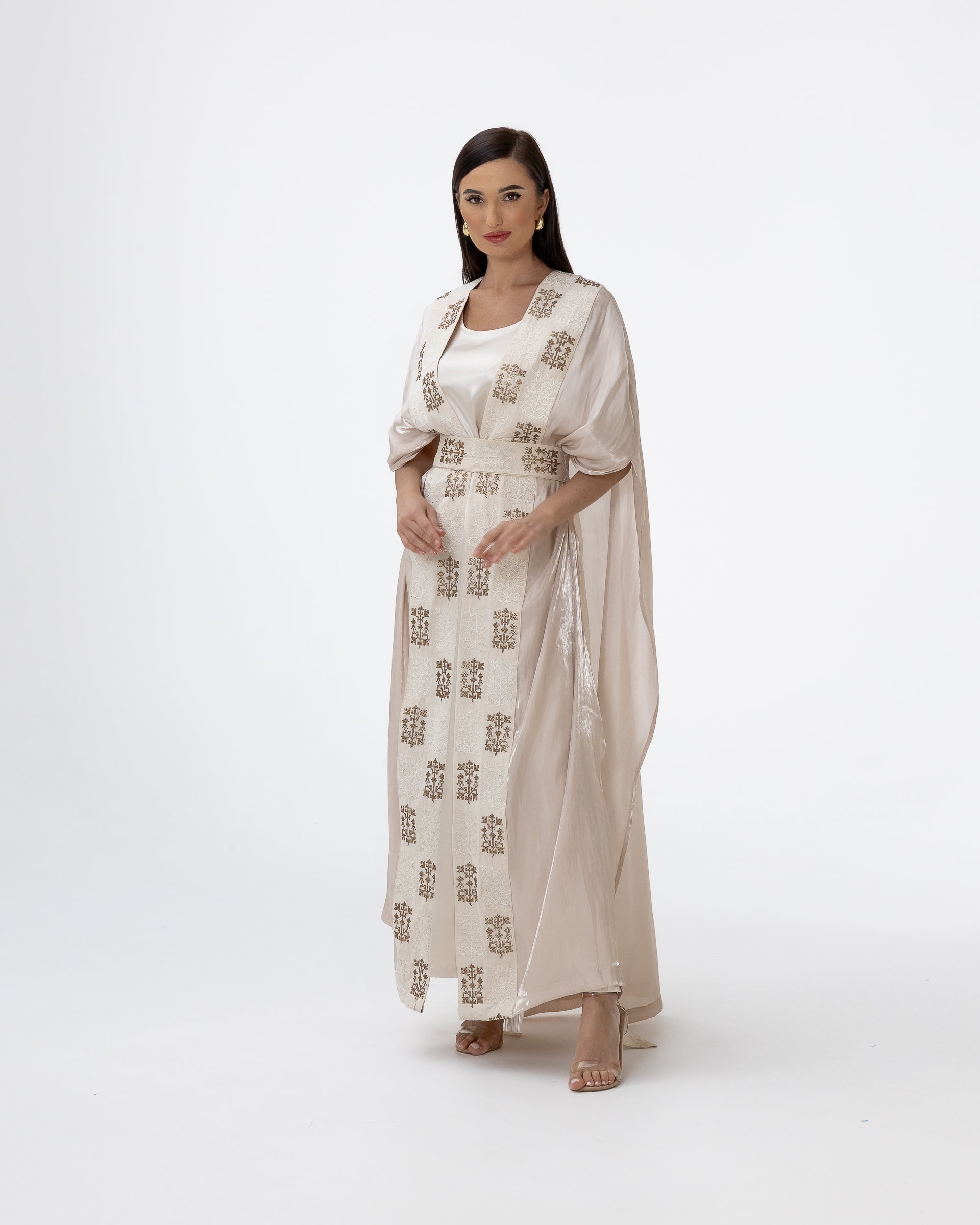 Champagne Abaya with Embroidered Belt
