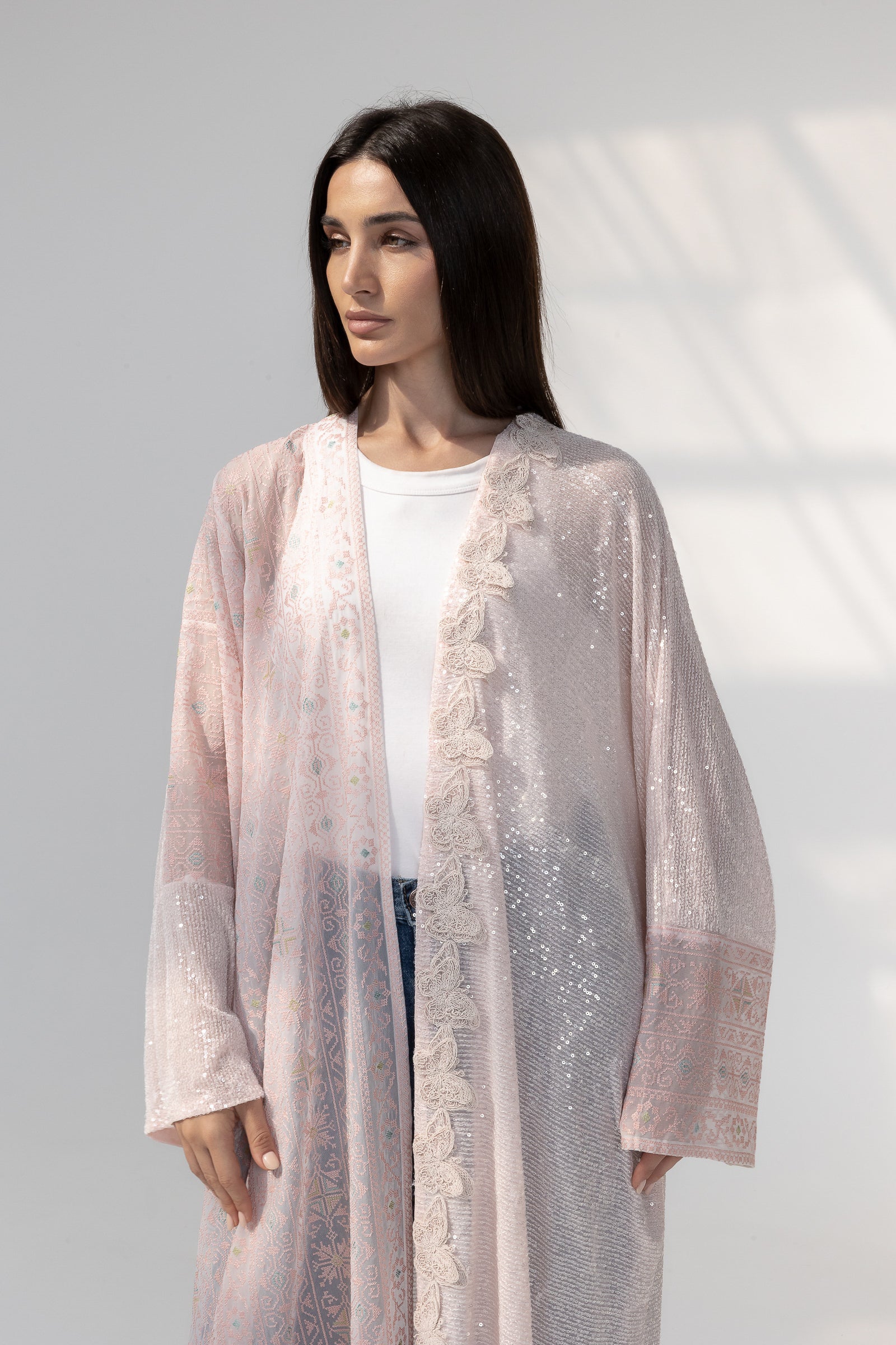 Blush Abaya with Butterfly Aplliqué