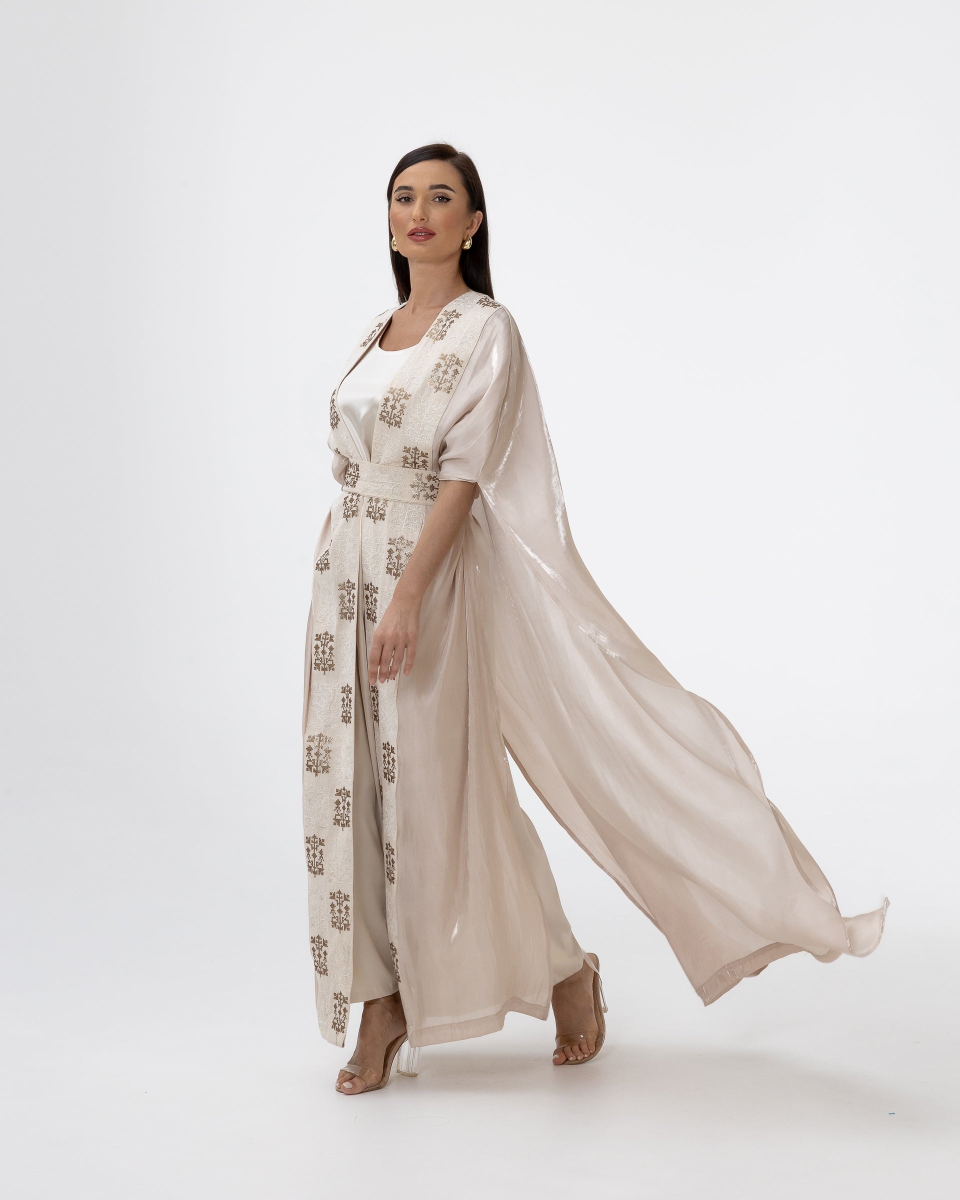 Ivory Abaya with Embroidered Belt