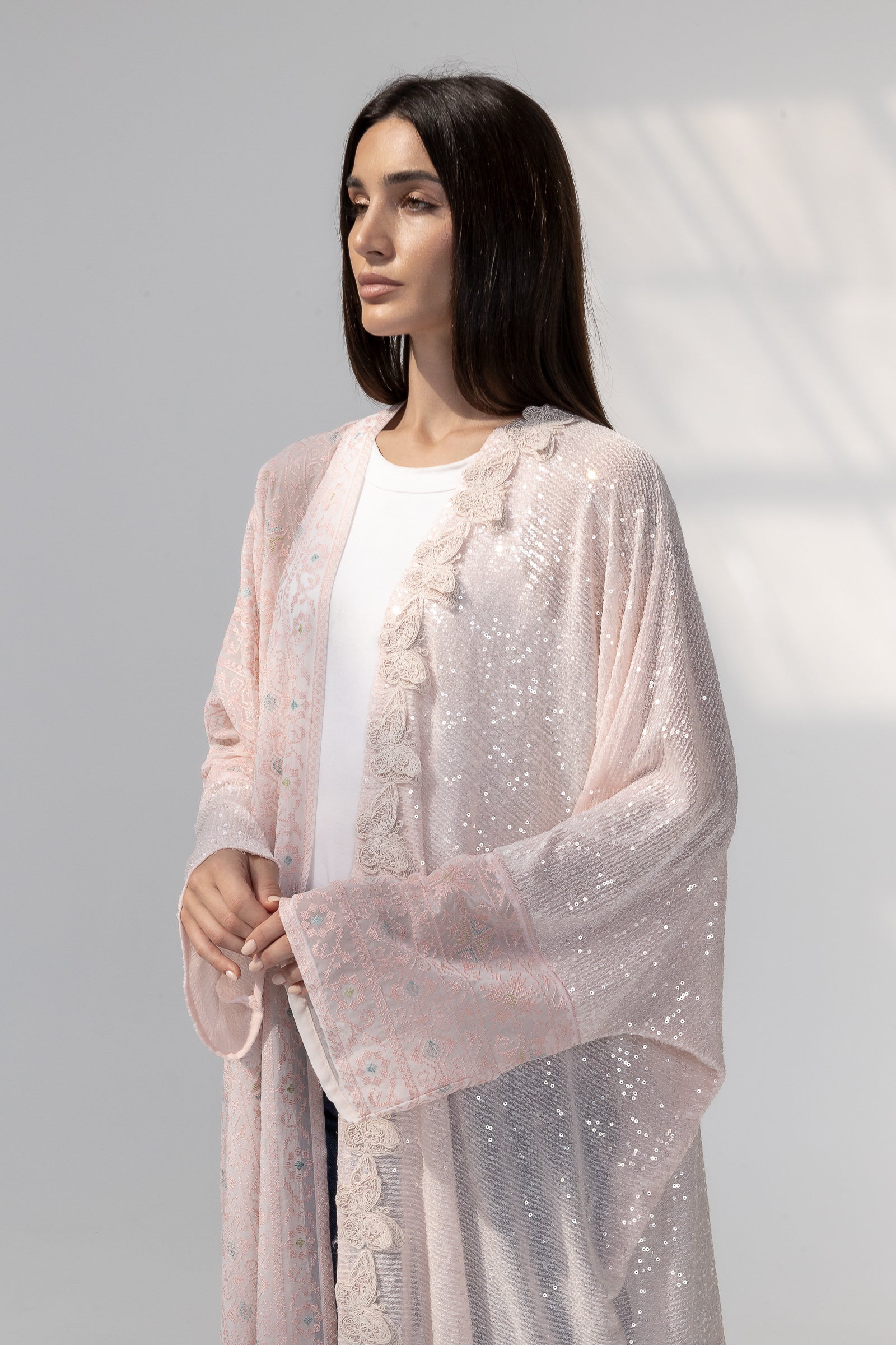 Blush Abaya with Butterfly Aplliqué