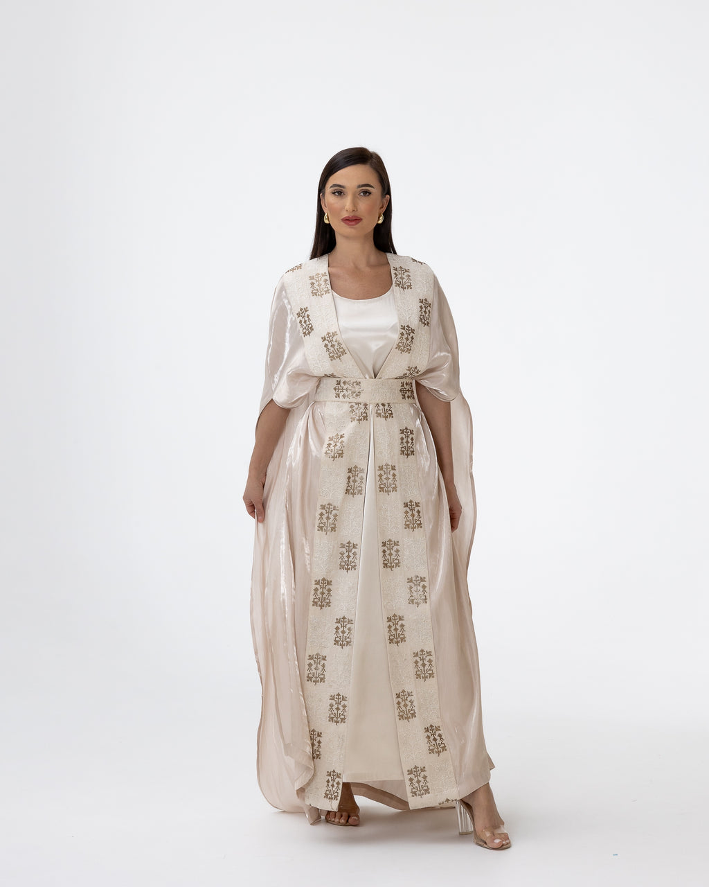 Ivory Abaya with Embroidered Belt